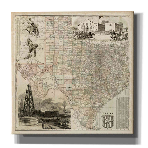 Image of 'Map of Texas' by Vision Studio Giclee Canvas Wall Art