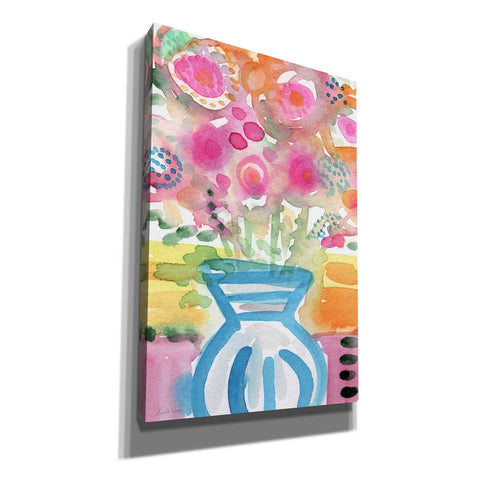 Image of 'Blue Vase Of Flowers' by Linda Woods, Canvas Wall Art