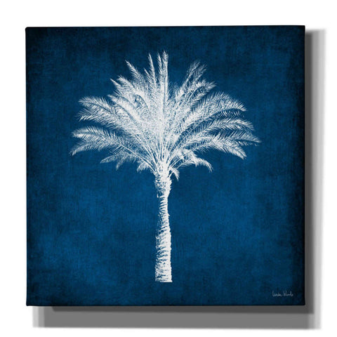 Image of 'Single Indigo And White Palm Tree' by Linda Woods, Canvas Wall Art