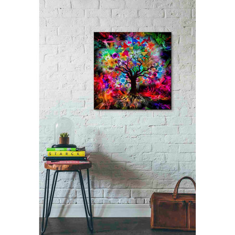 Image of 'Kaleidoscope Tree Black' Canvas Wall Art,26x26