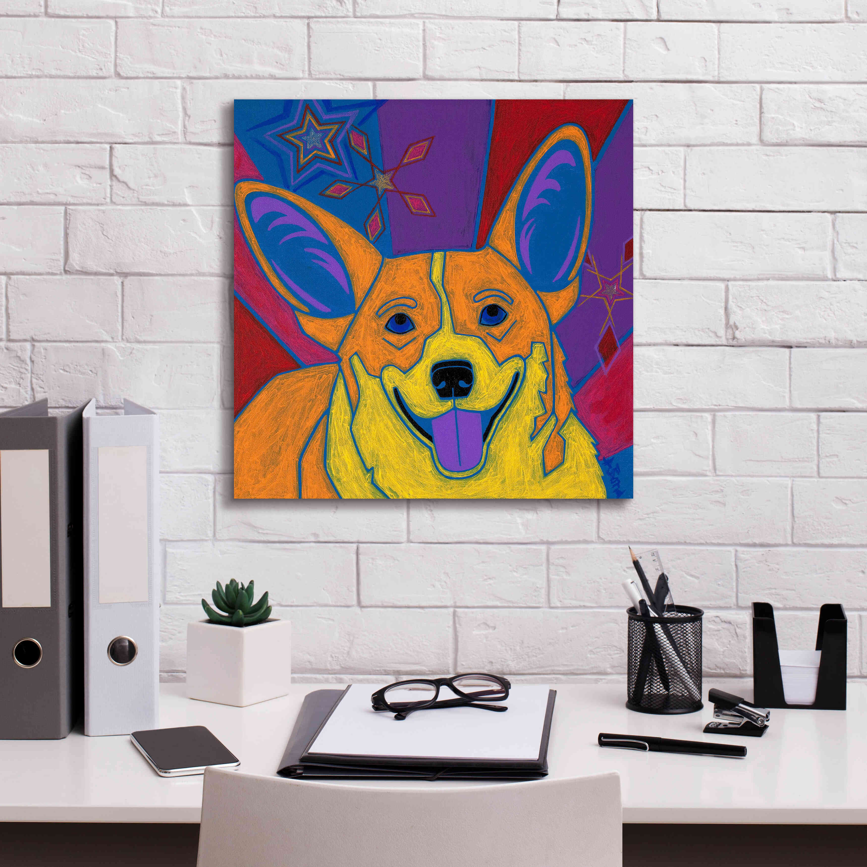 'Joyful Corgi' by Angela Bond Giclee Canvas Wall Art,18x18