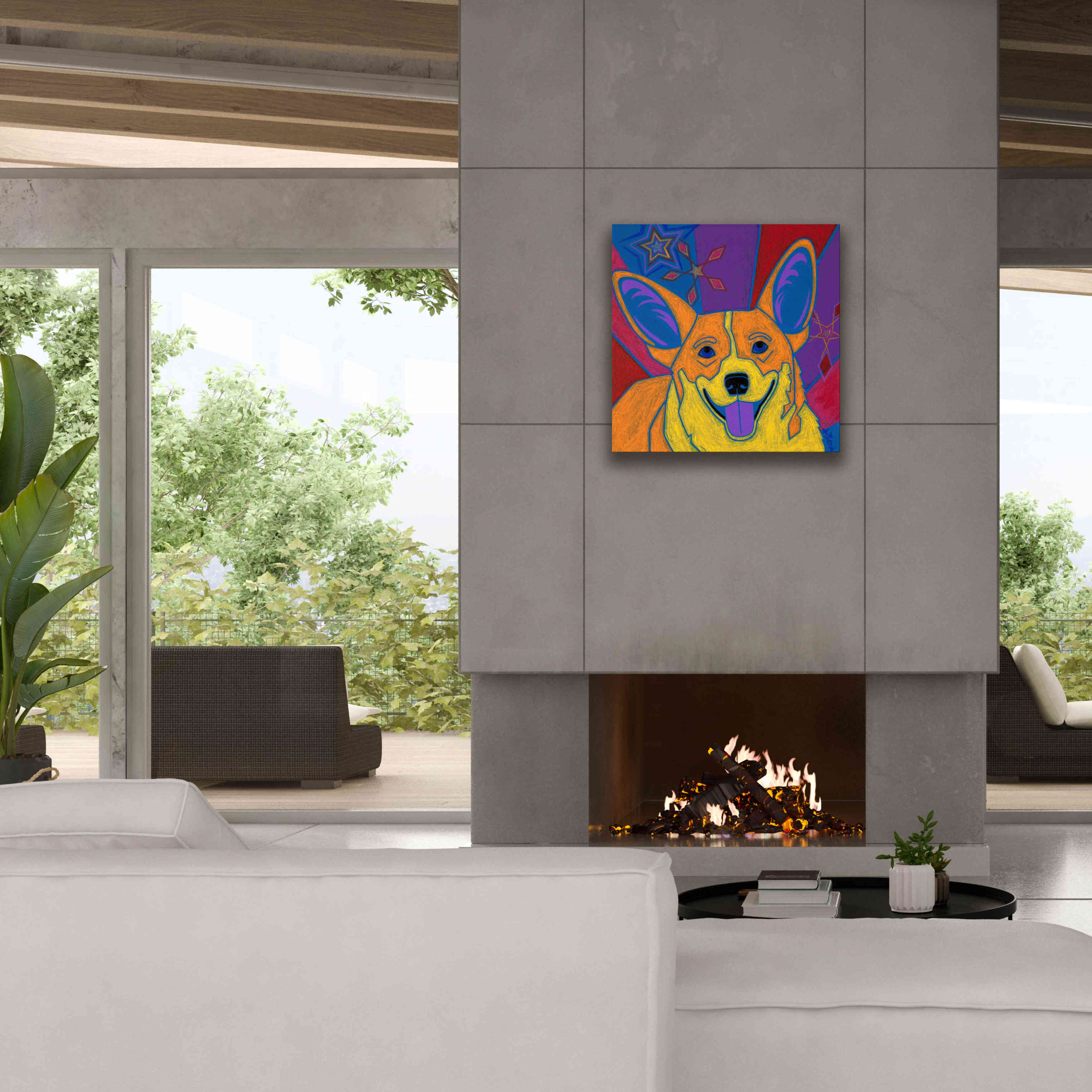 'Joyful Corgi' by Angela Bond Giclee Canvas Wall Art,26x26