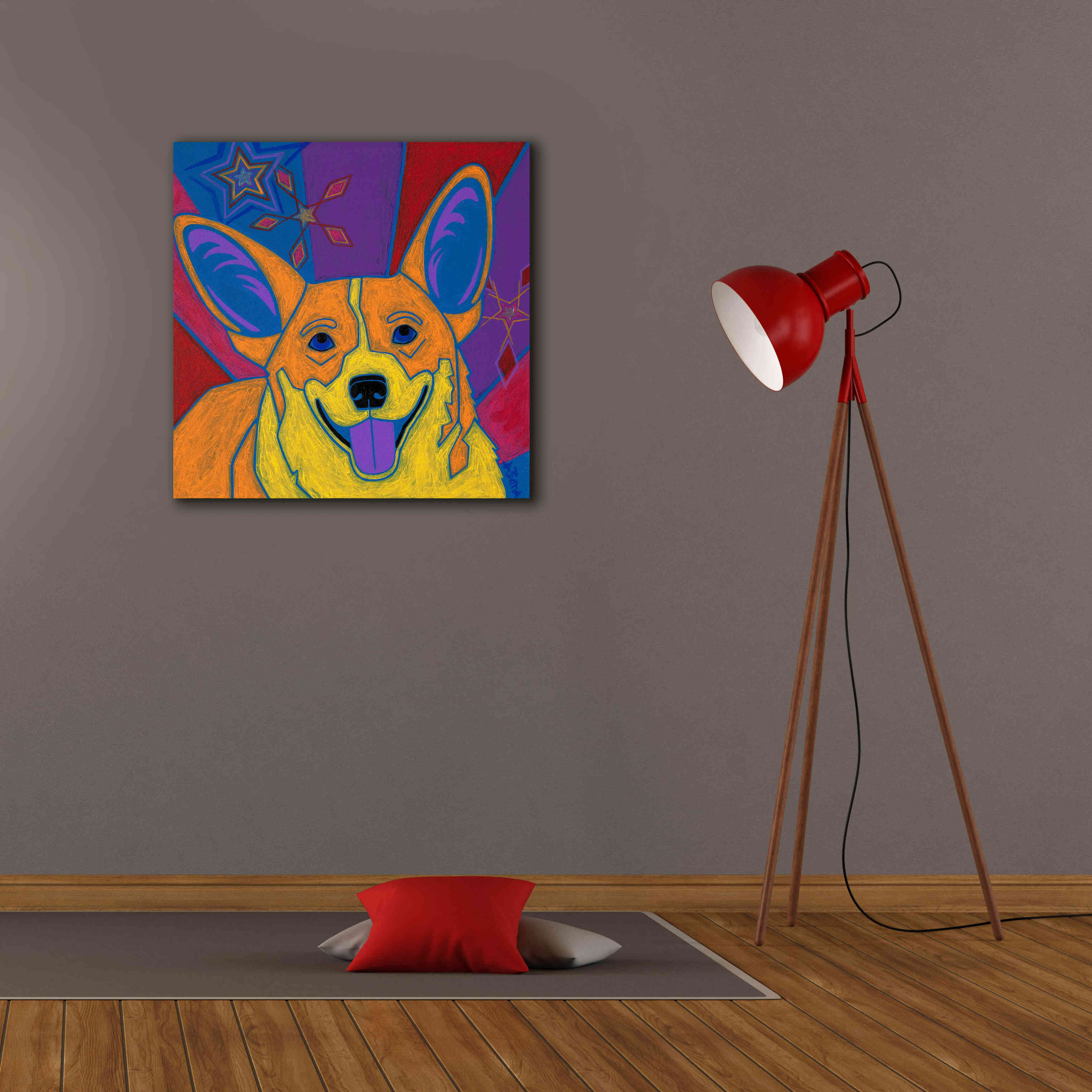 'Joyful Corgi' by Angela Bond Giclee Canvas Wall Art,26x26