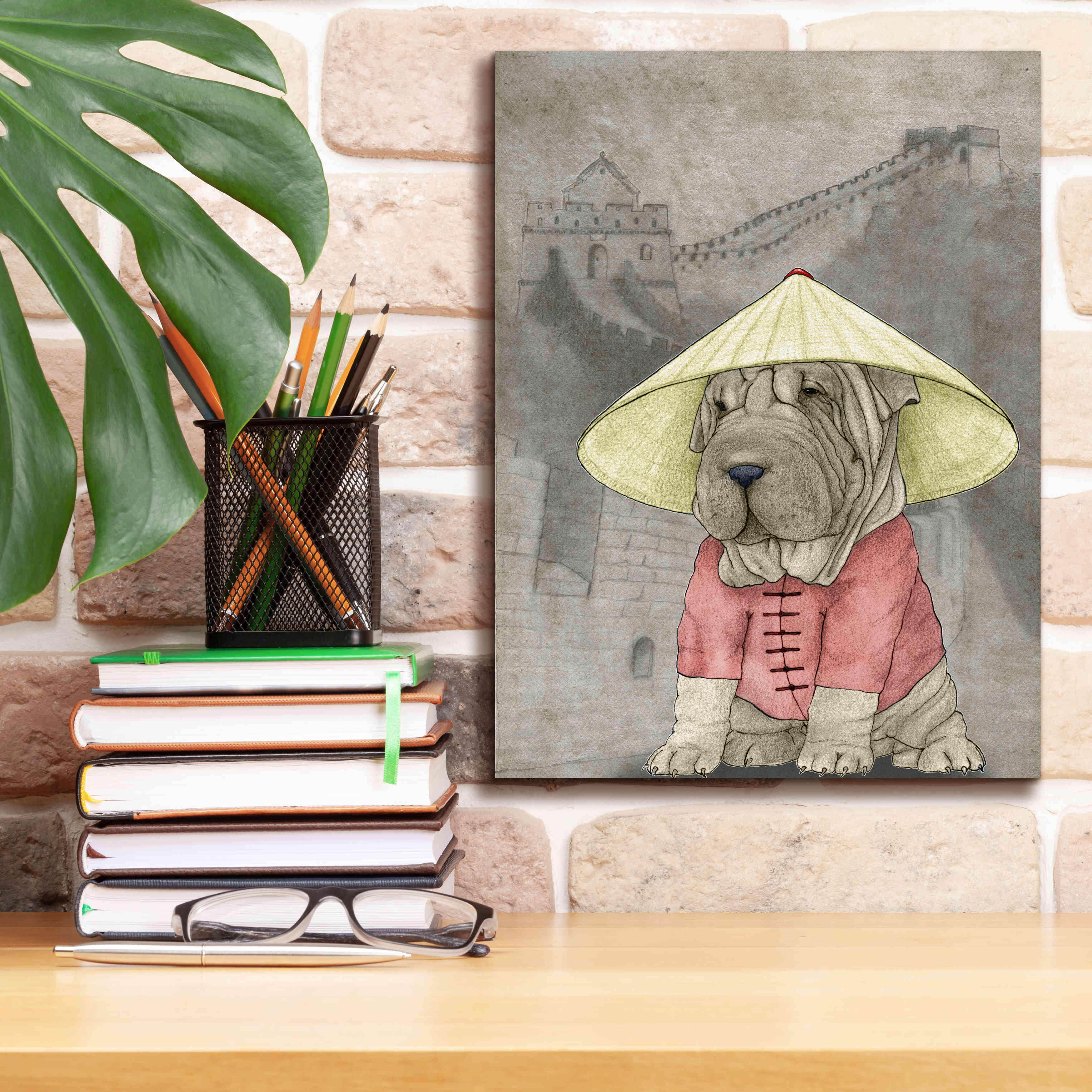 'Shar Pei with the Great Wall' by Barruf Giclee Canvas Wall Art,12x16