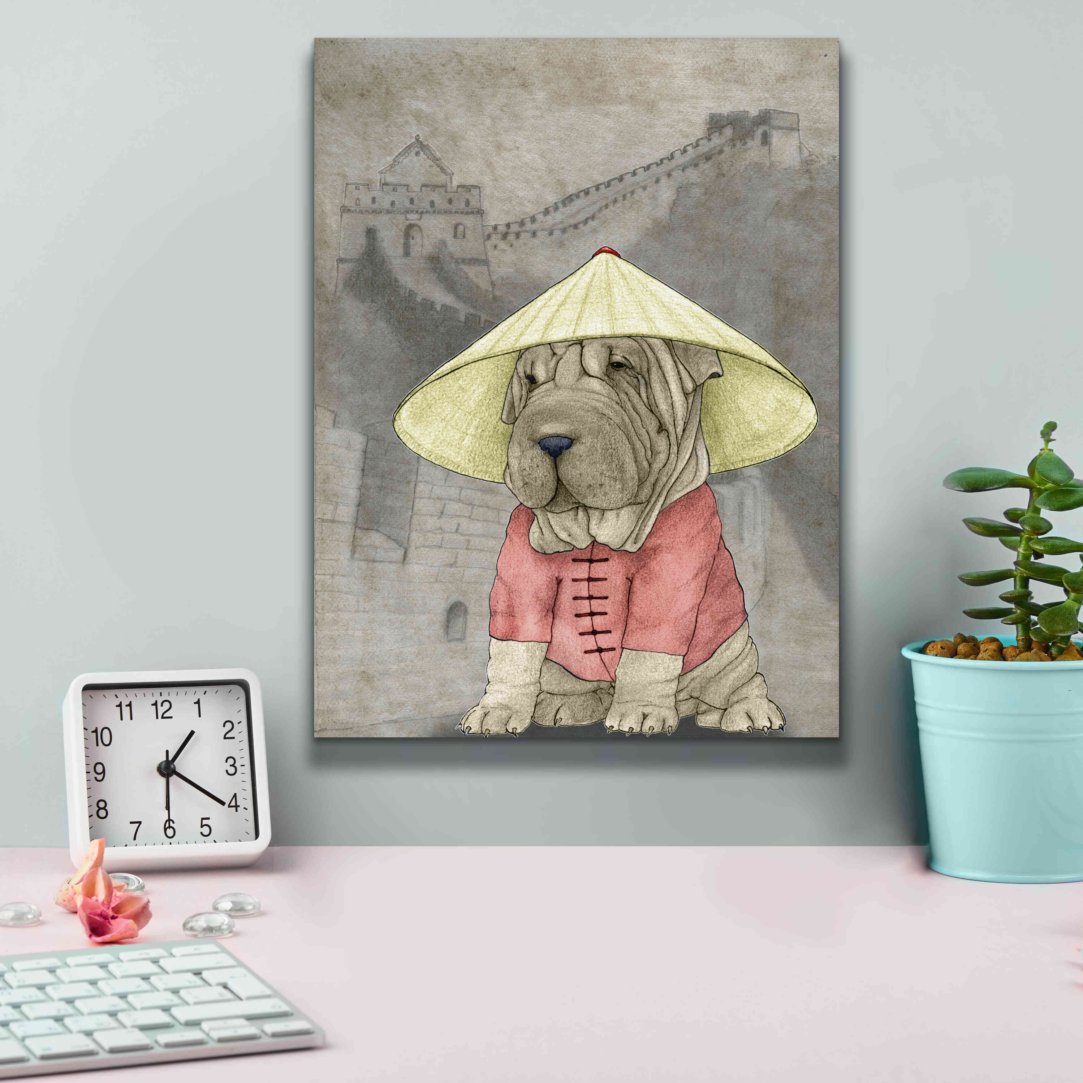 'Shar Pei with the Great Wall' by Barruf Giclee Canvas Wall Art,12x16