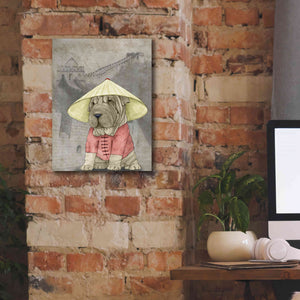 'Shar Pei with the Great Wall' by Barruf Giclee Canvas Wall Art,12x16