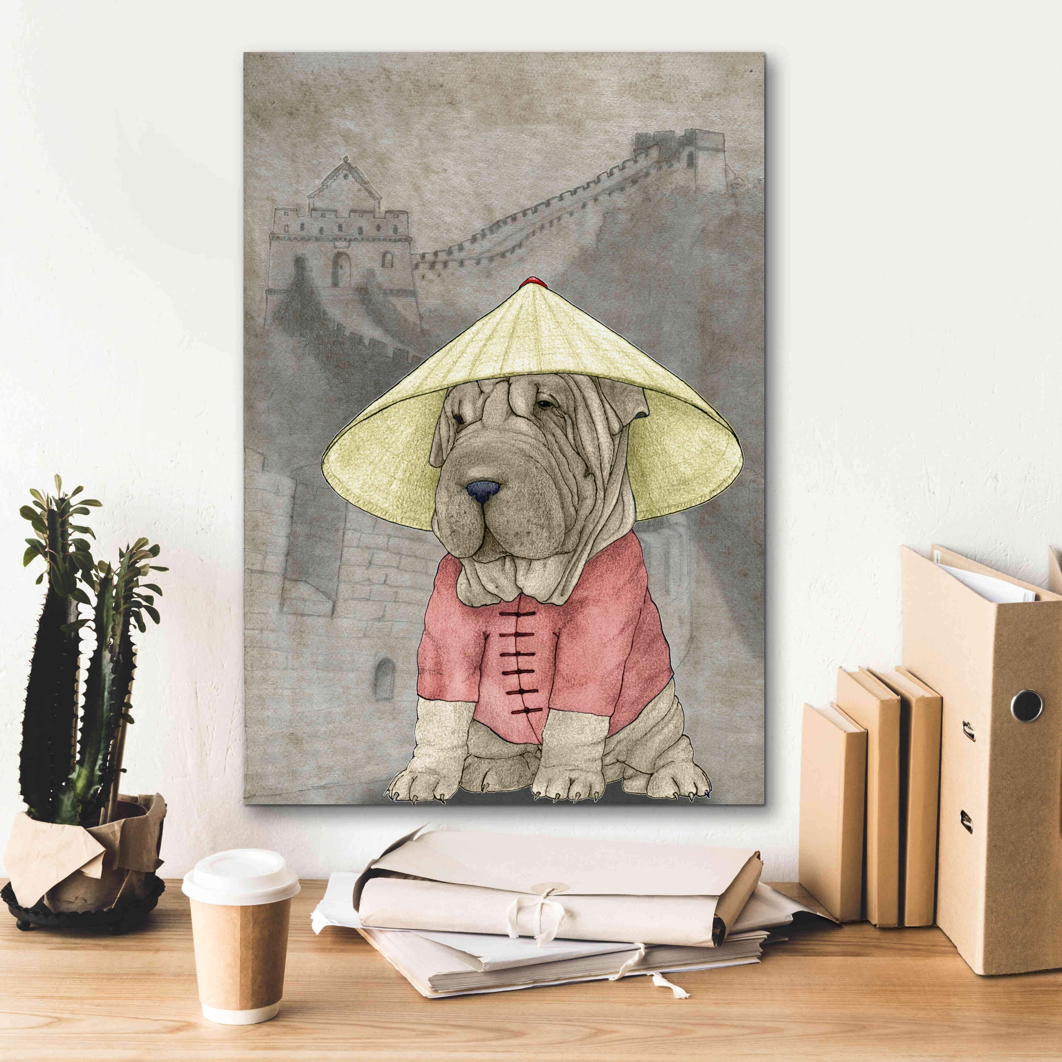'Shar Pei with the Great Wall' by Barruf Giclee Canvas Wall Art,18x26