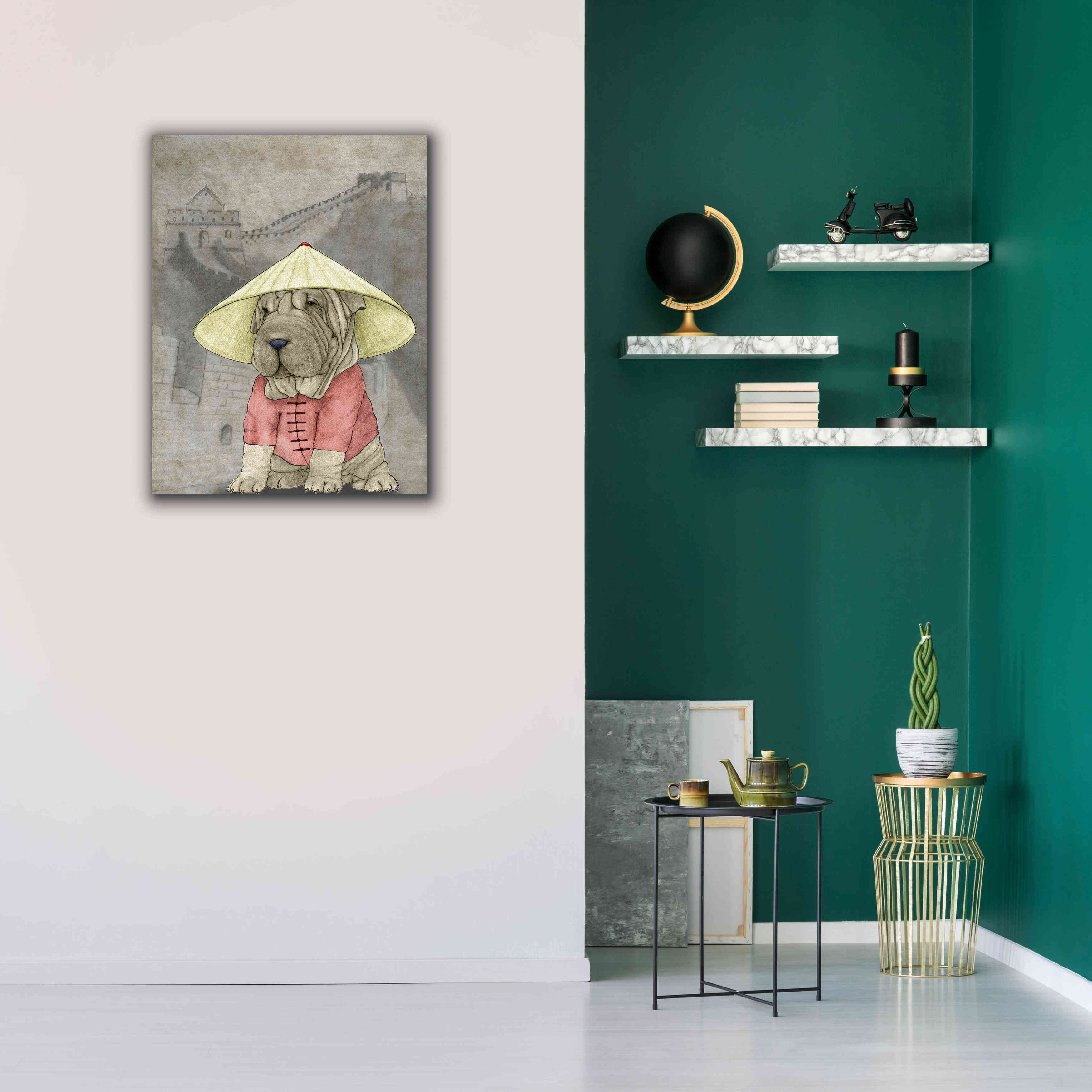 'Shar Pei with the Great Wall' by Barruf Giclee Canvas Wall Art,26x34
