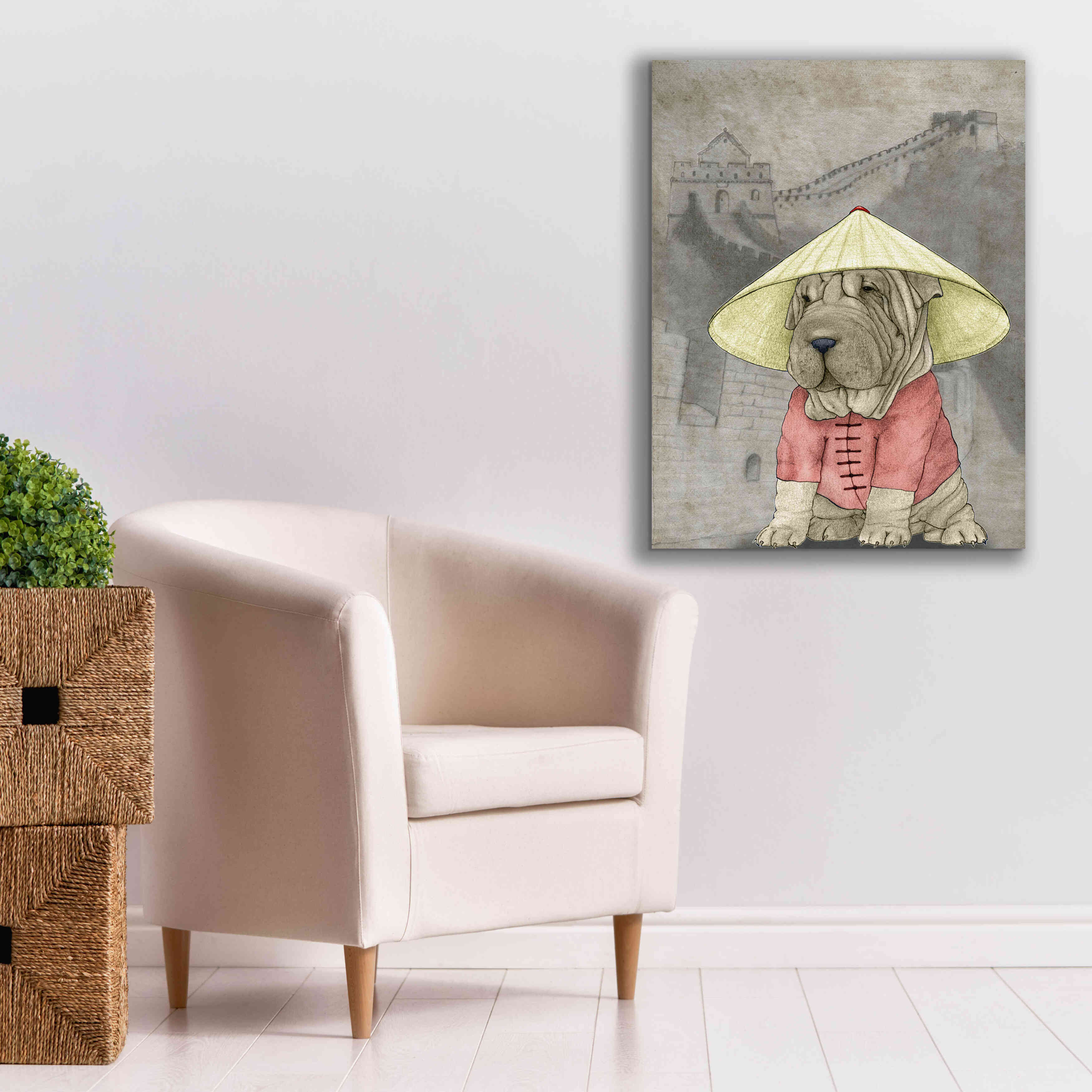 'Shar Pei with the Great Wall' by Barruf Giclee Canvas Wall Art,26x34