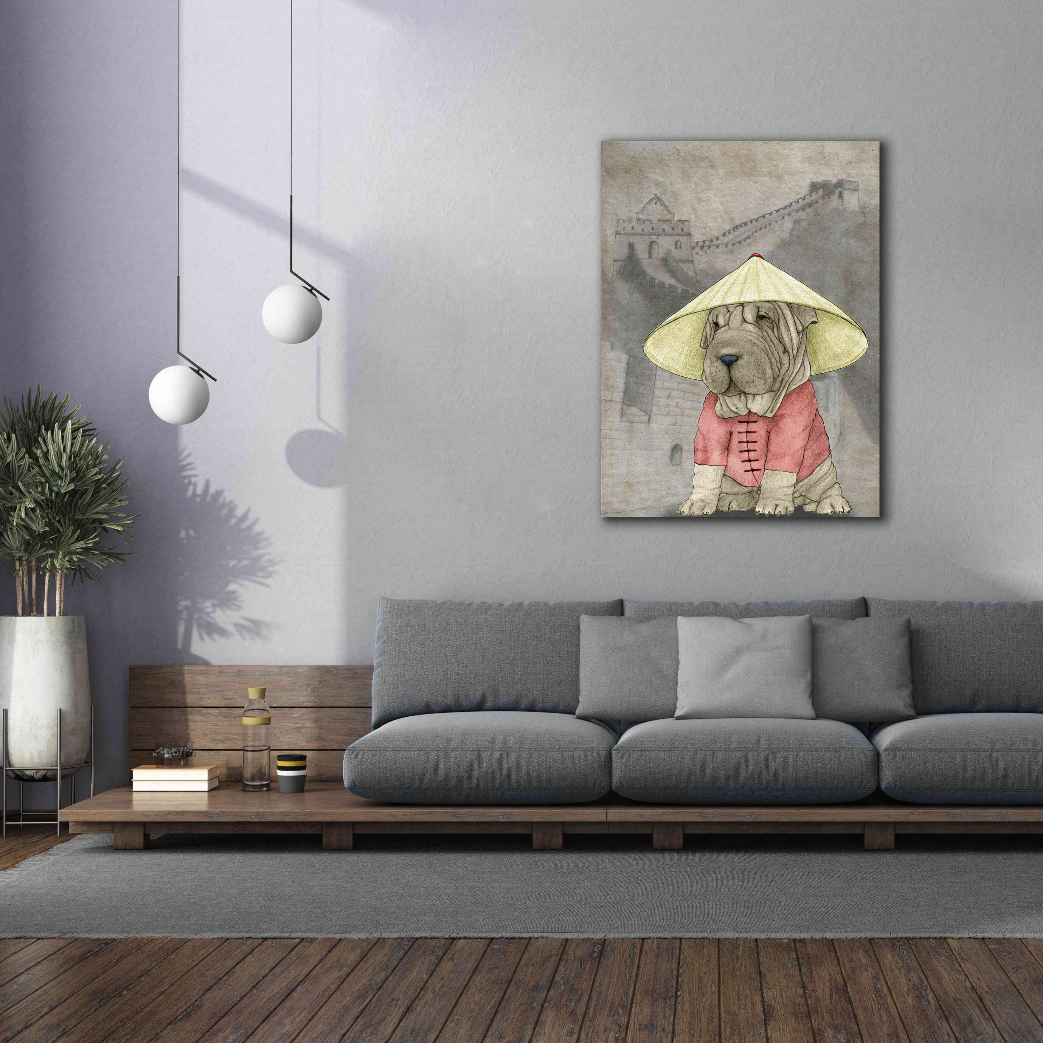 'Shar Pei with the Great Wall' by Barruf Giclee Canvas Wall Art,40x54