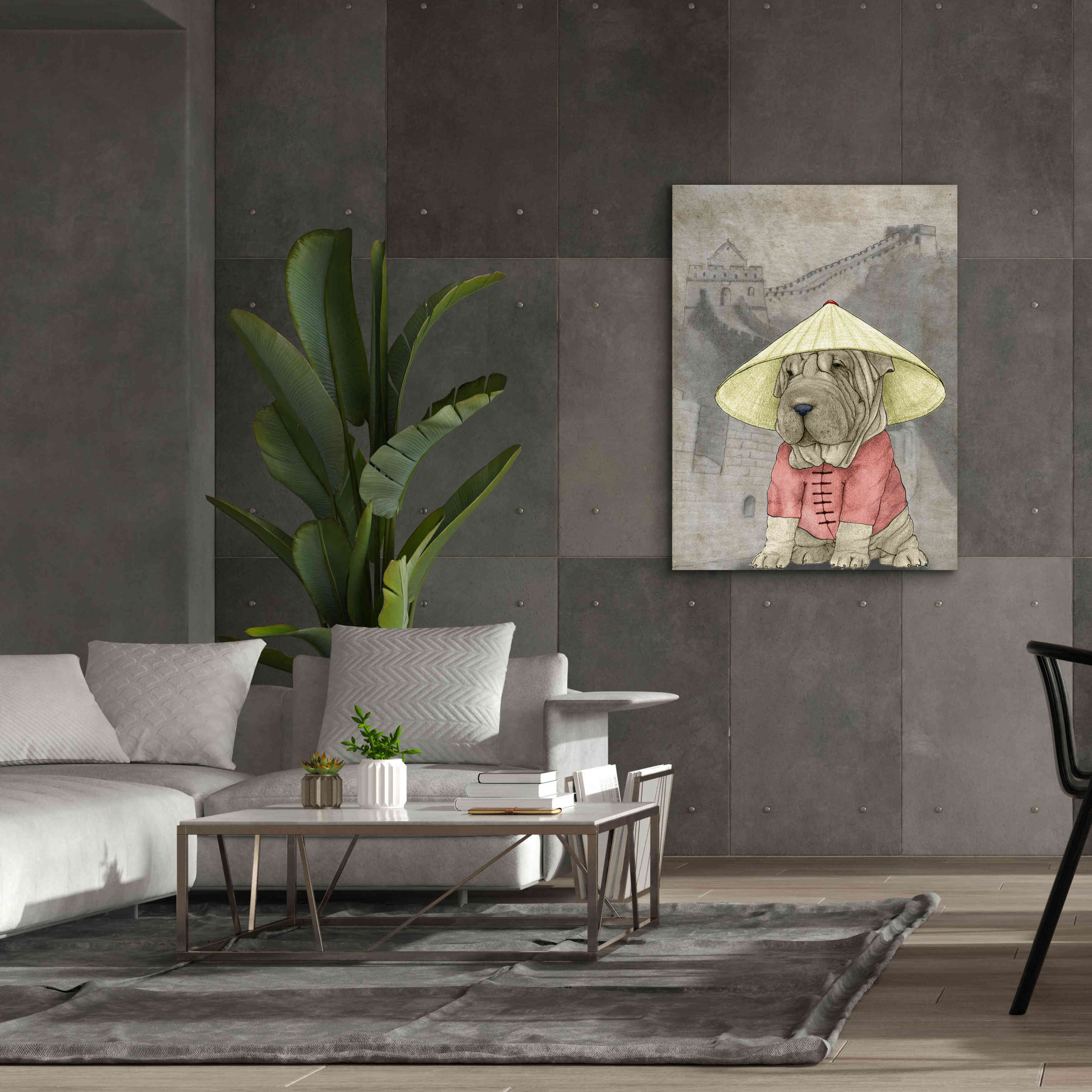 'Shar Pei with the Great Wall' by Barruf Giclee Canvas Wall Art,40x54