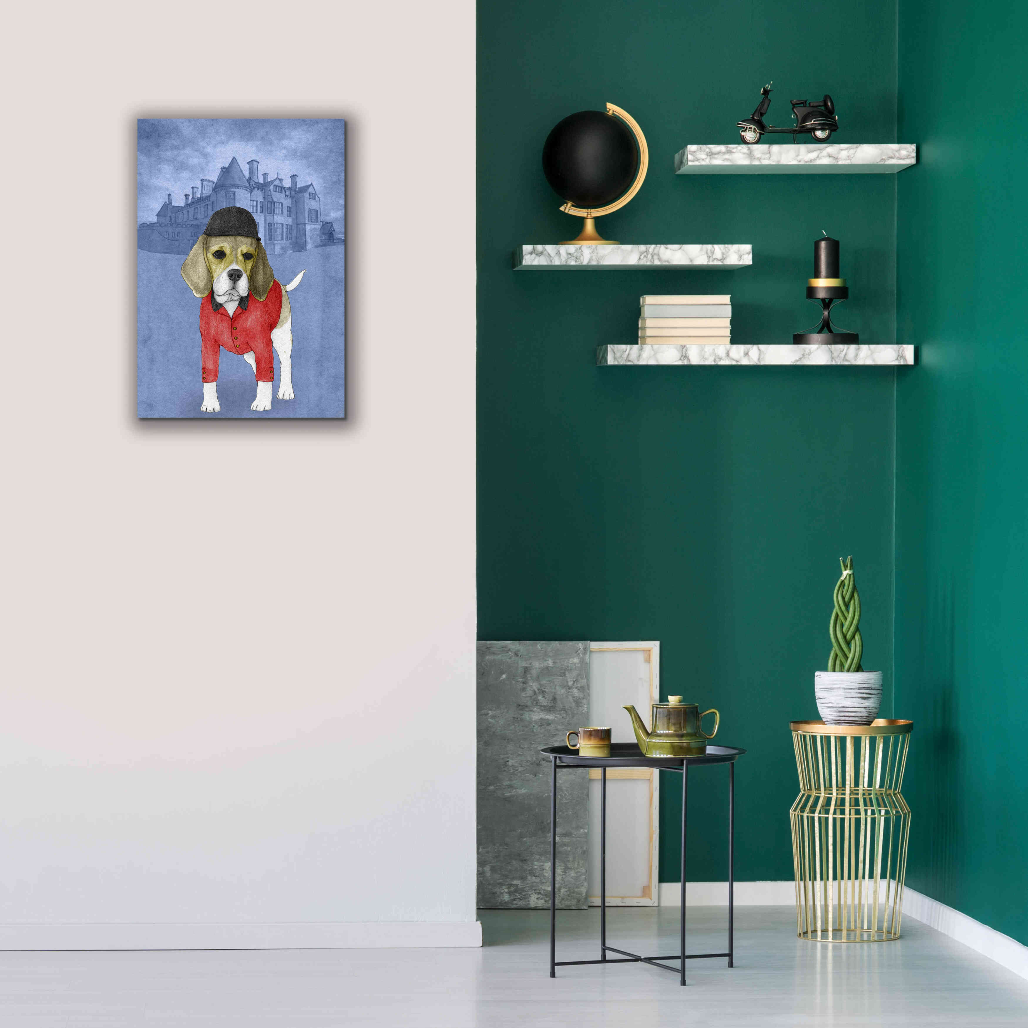 'Beagle with Beaulieu Palace' by Barruf Giclee Canvas Wall Art,18x26