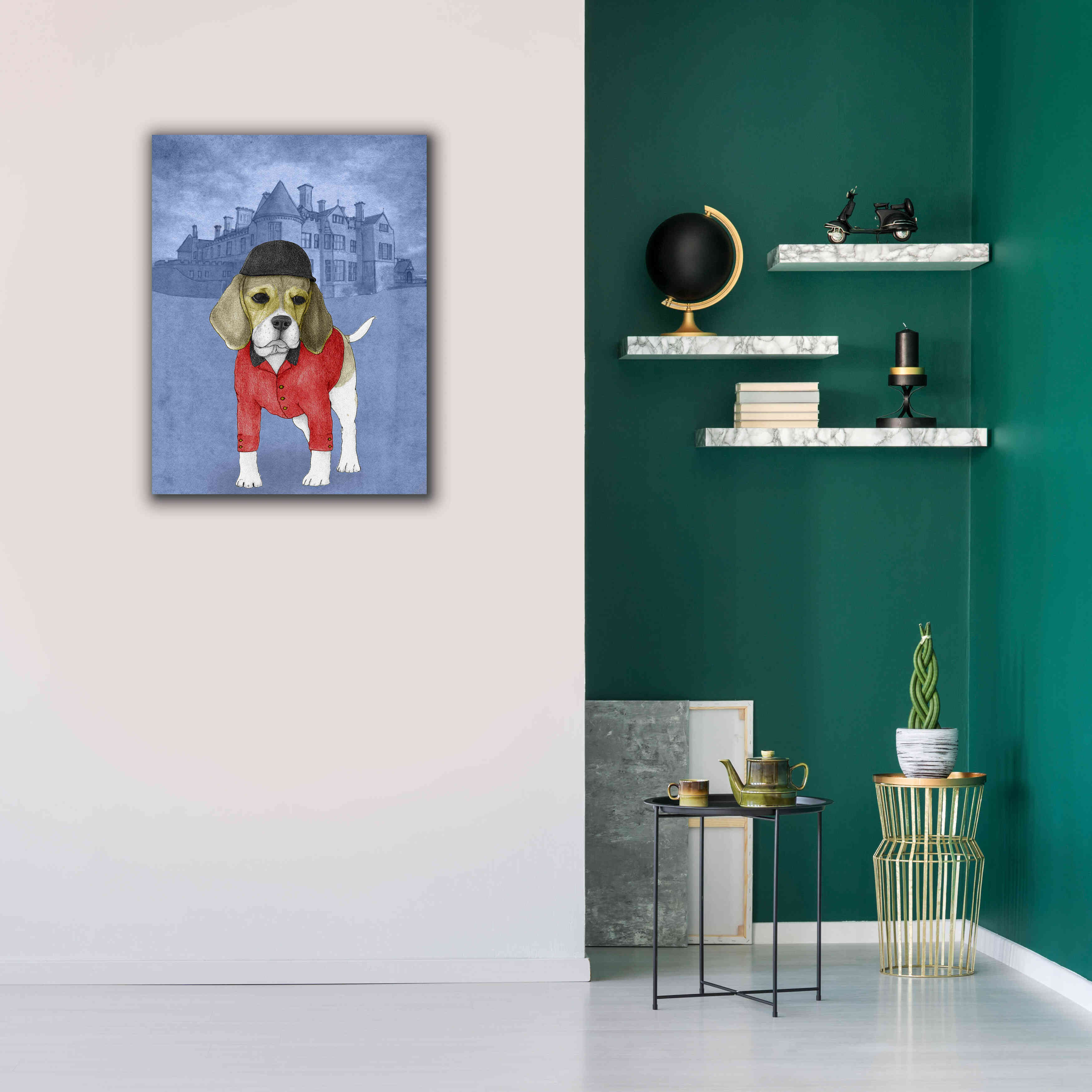 'Beagle with Beaulieu Palace' by Barruf Giclee Canvas Wall Art,26x34