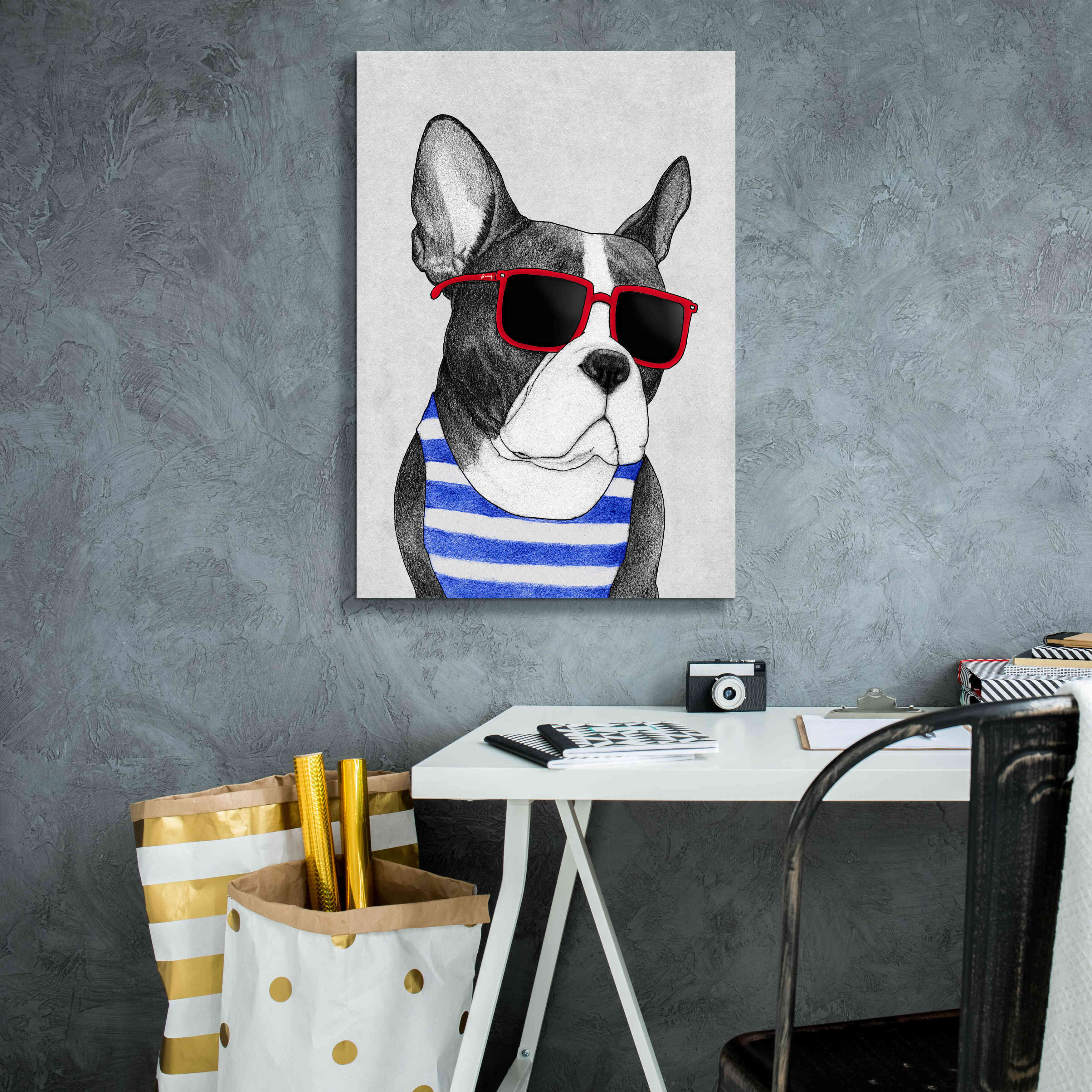 'Frenchie Summer Style' by Barruf Giclee Canvas Wall Art,18x26
