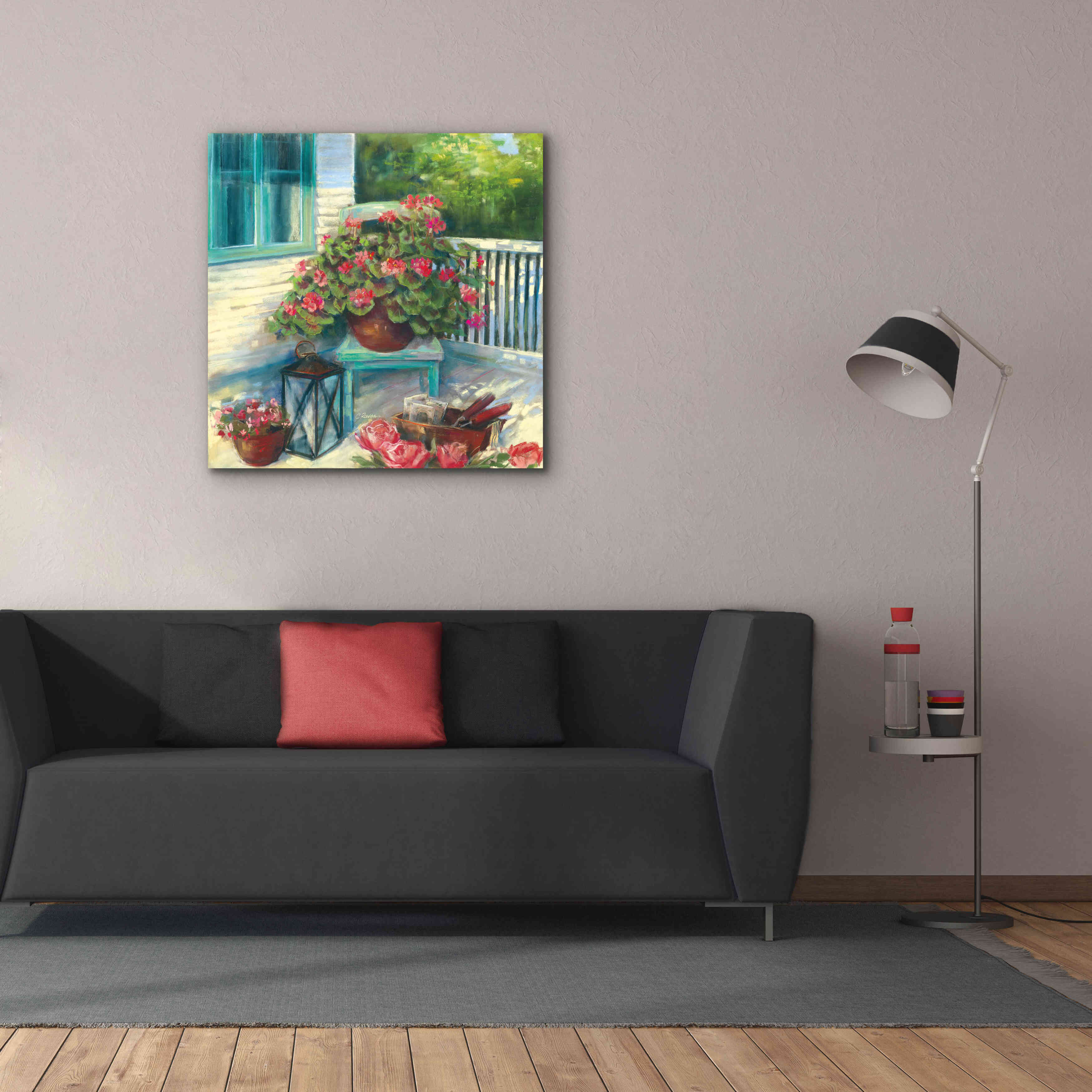 'Porch Geraniums' by Carol Rowan, Giclee Canvas Wall Art,37x37