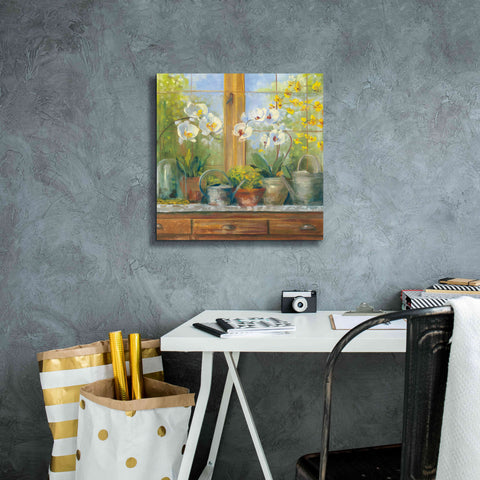Image of 'Gardeners Table Orchids' by Carol Rowan, Giclee Canvas Wall Art,18x18