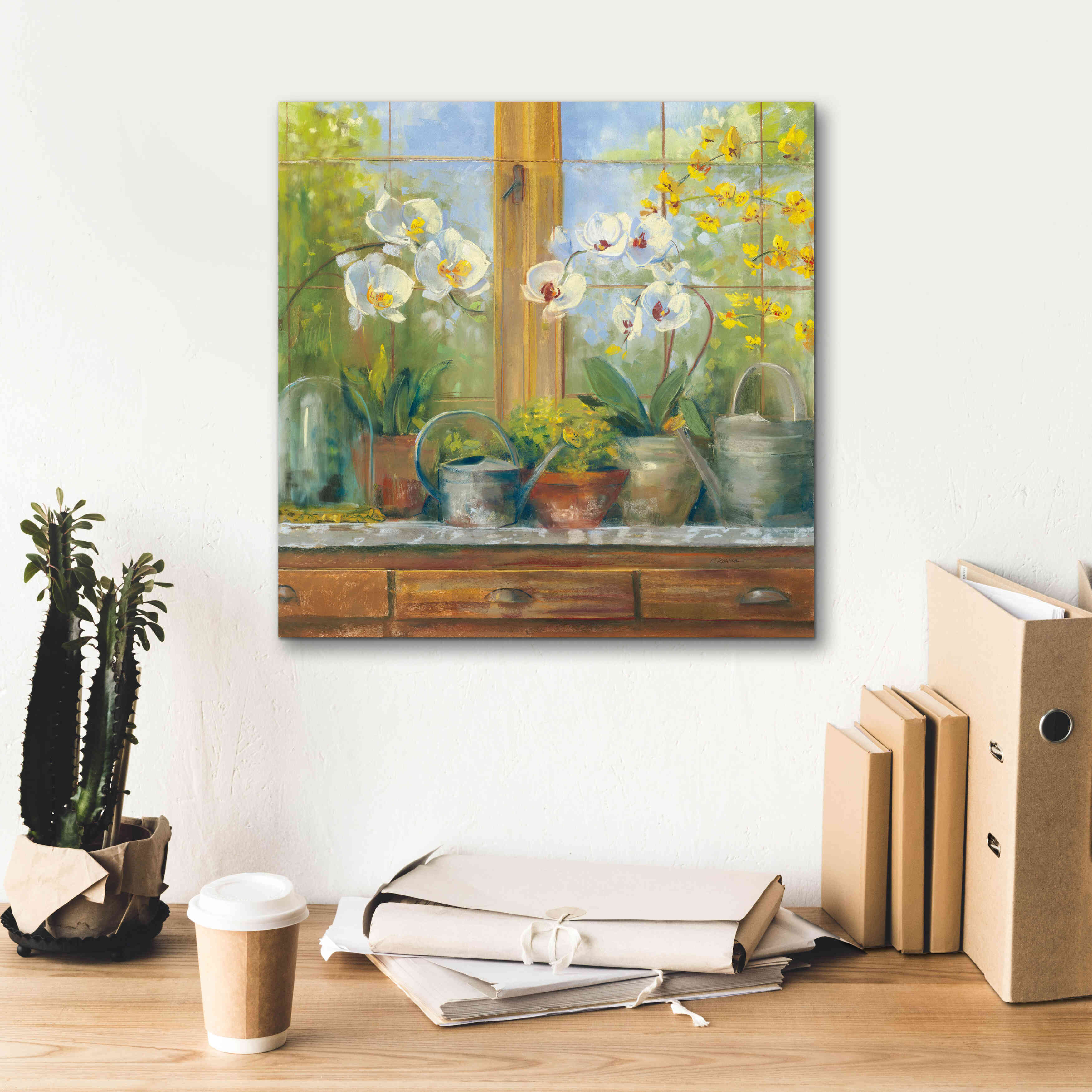 'Gardeners Table Orchids' by Carol Rowan, Giclee Canvas Wall Art,18x18
