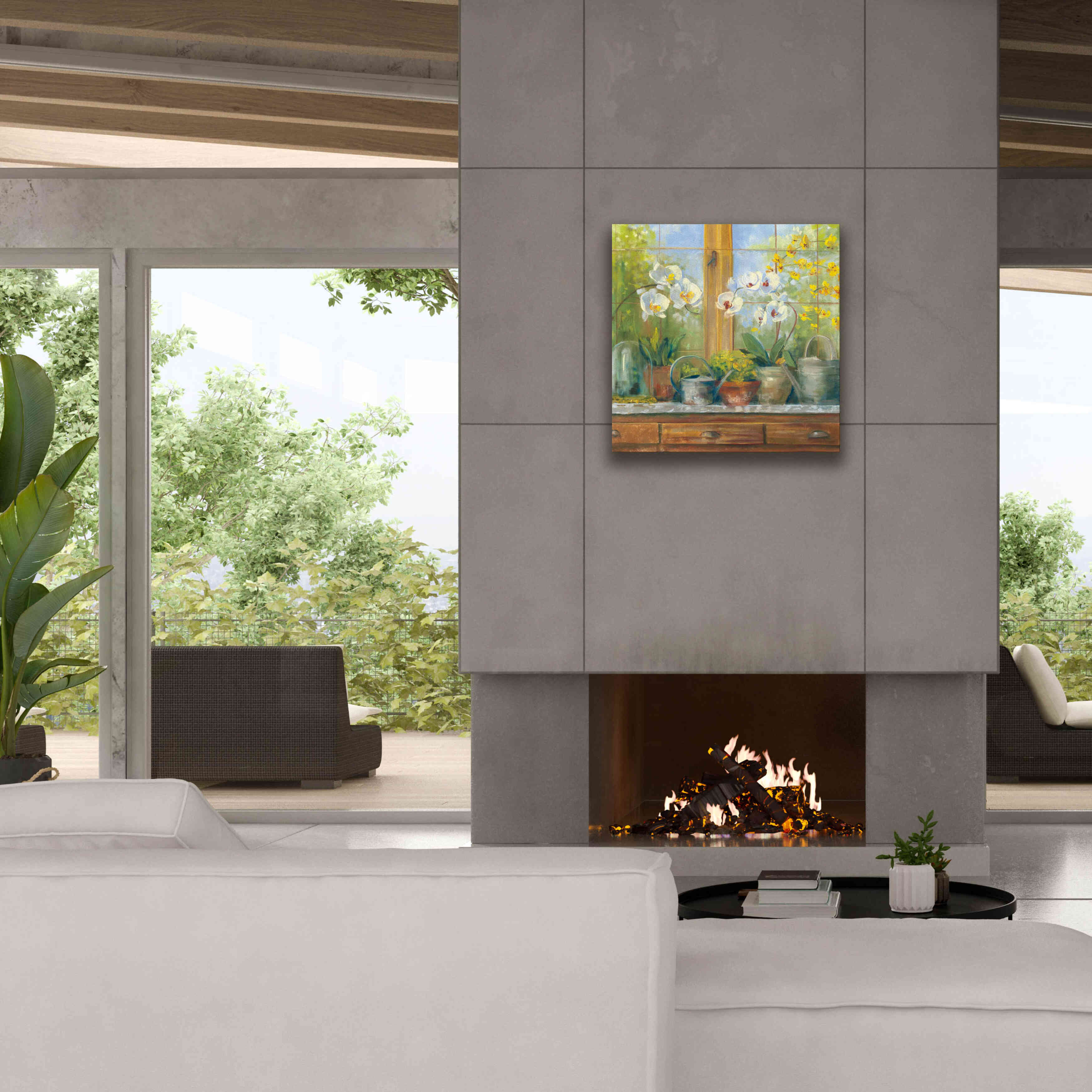 'Gardeners Table Orchids' by Carol Rowan, Giclee Canvas Wall Art,26x26