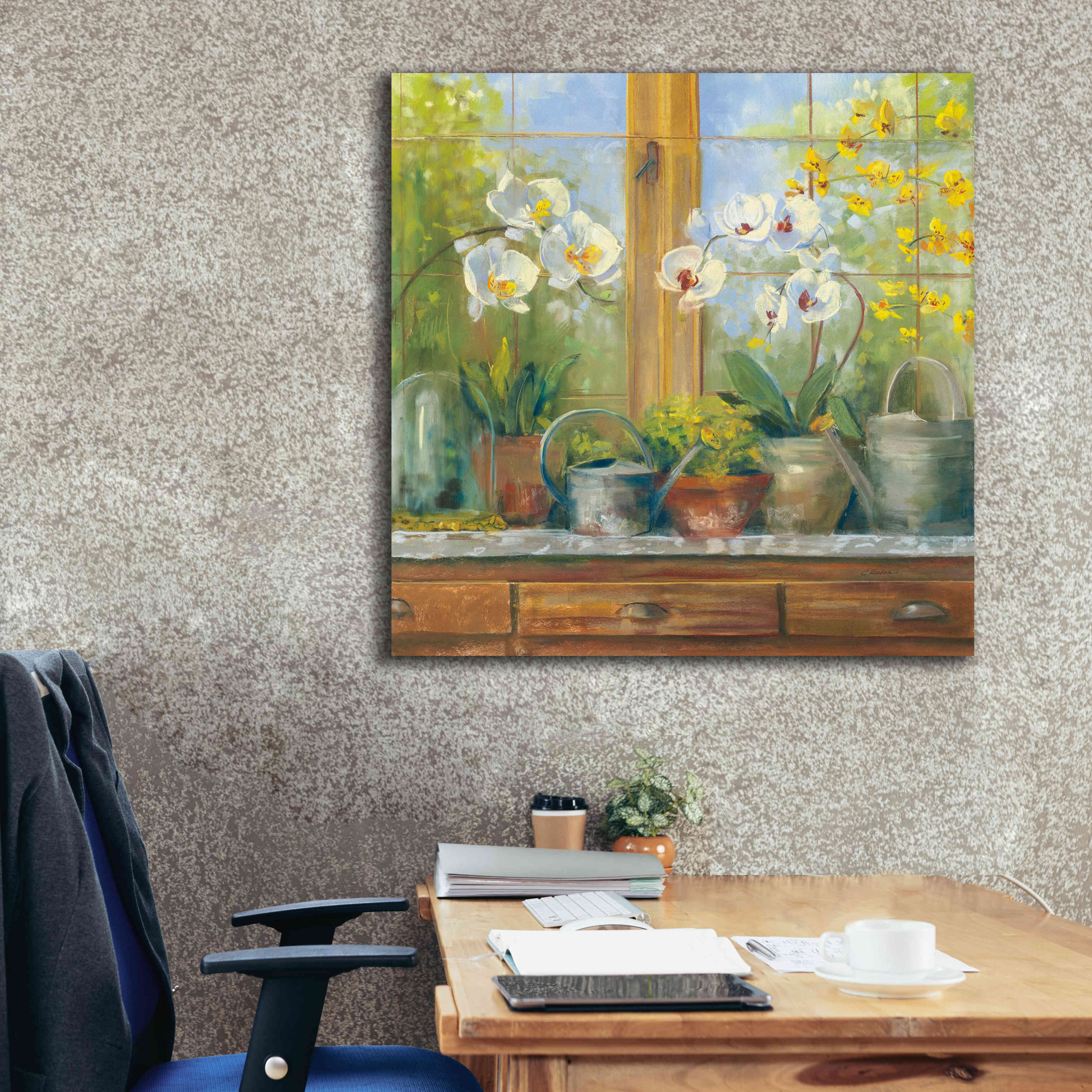 'Gardeners Table Orchids' by Carol Rowan, Giclee Canvas Wall Art,37x37