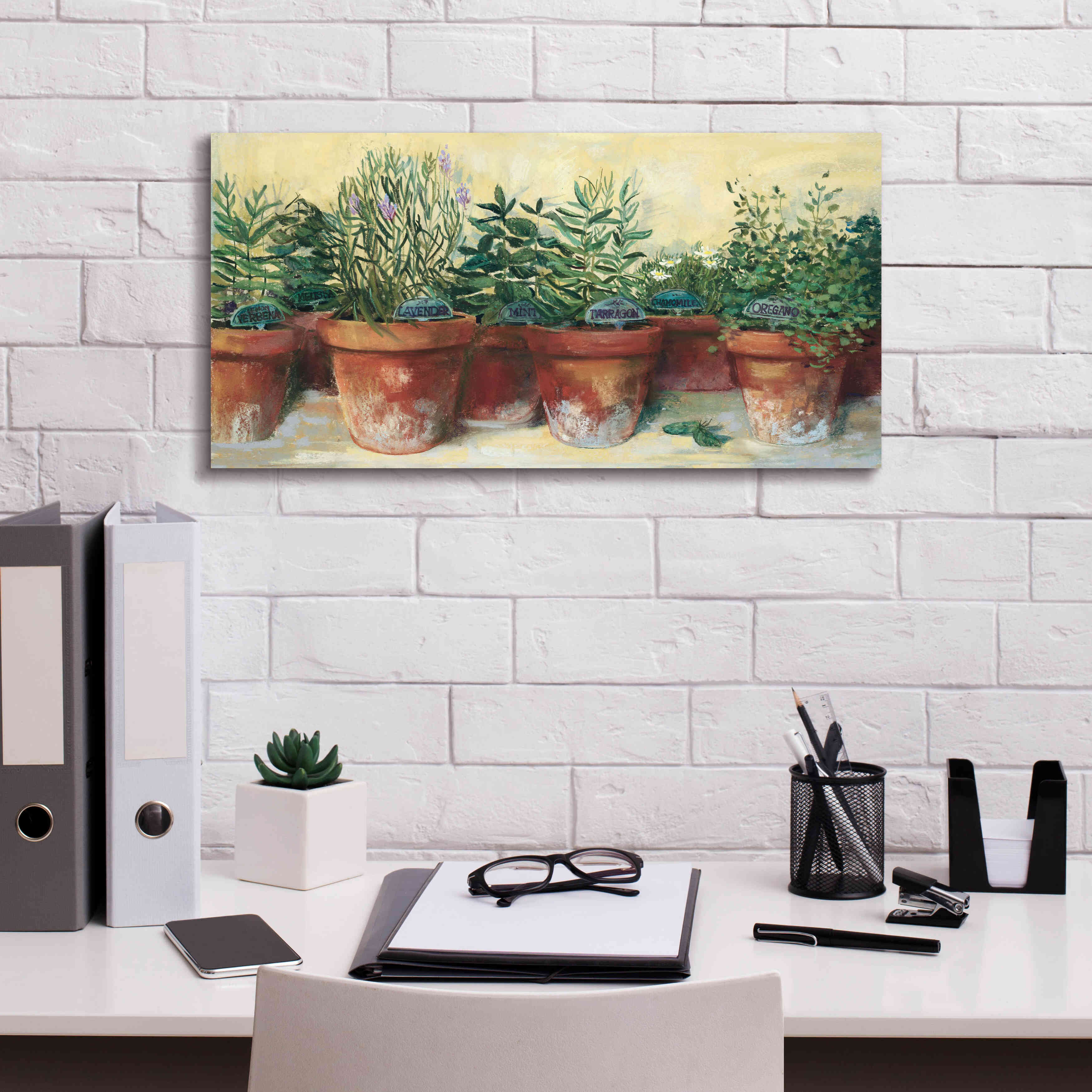 'Potted Herbs I' by Carol Rowan, Giclee Canvas Wall Art,24x12