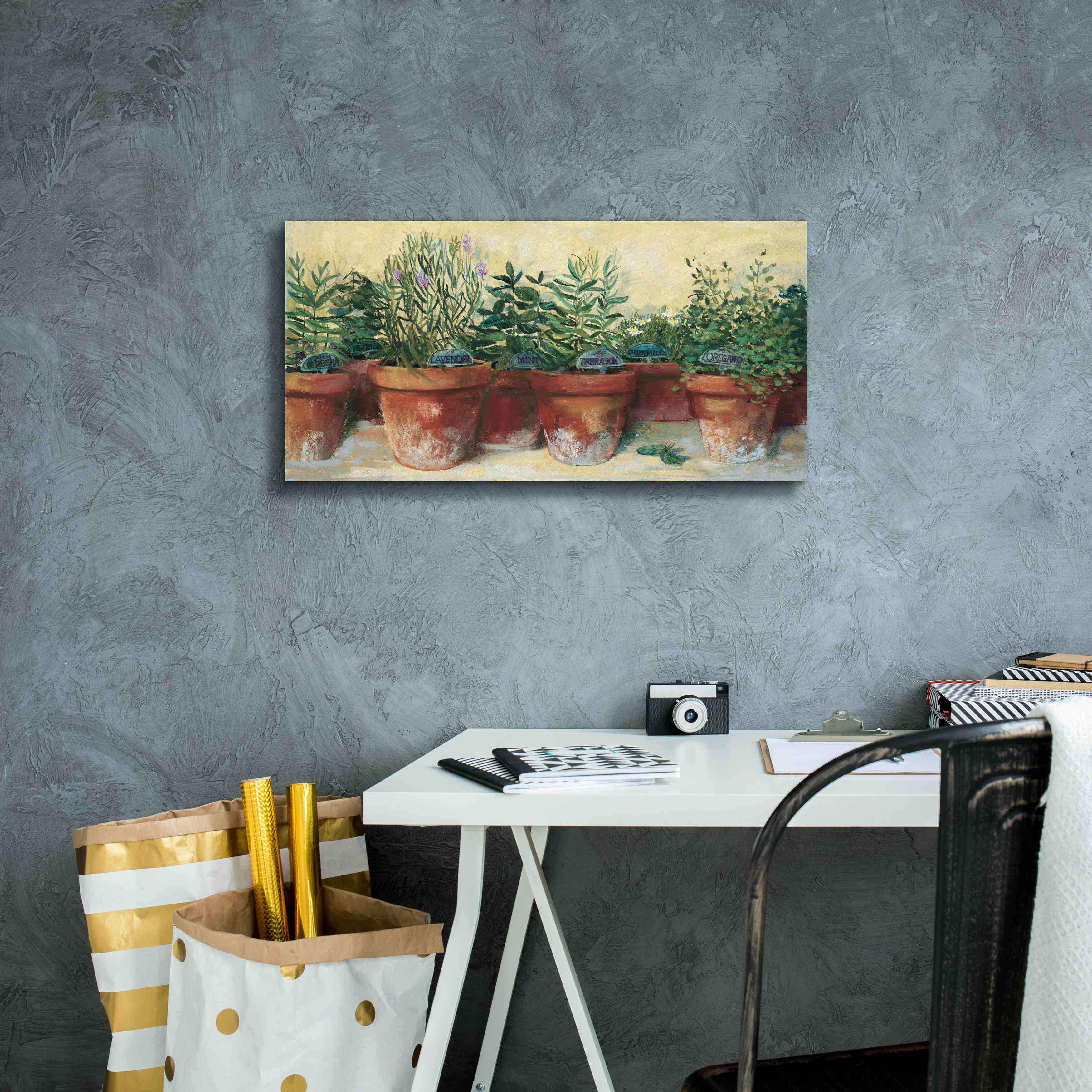 'Potted Herbs I' by Carol Rowan, Giclee Canvas Wall Art,24x12