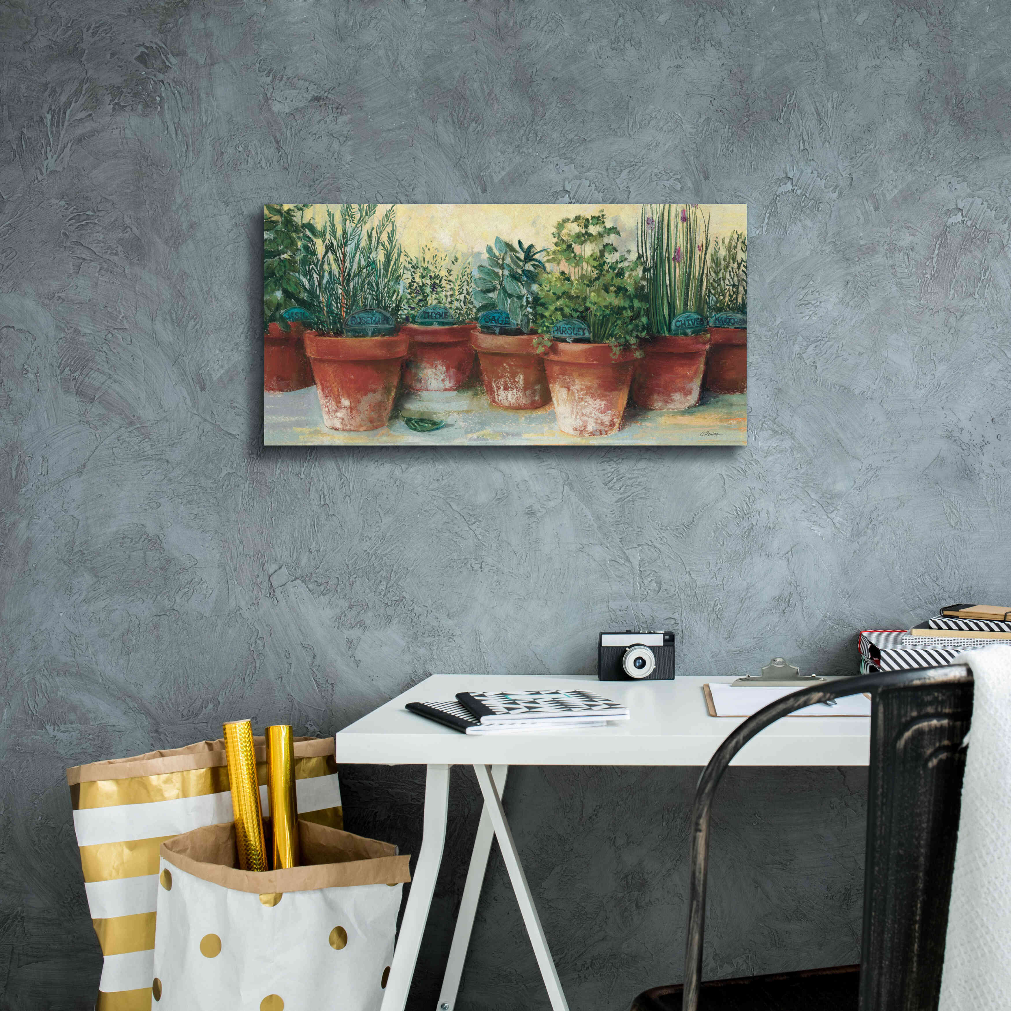 'Potted Herbs II' by Carol Rowan, Giclee Canvas Wall Art,24x12