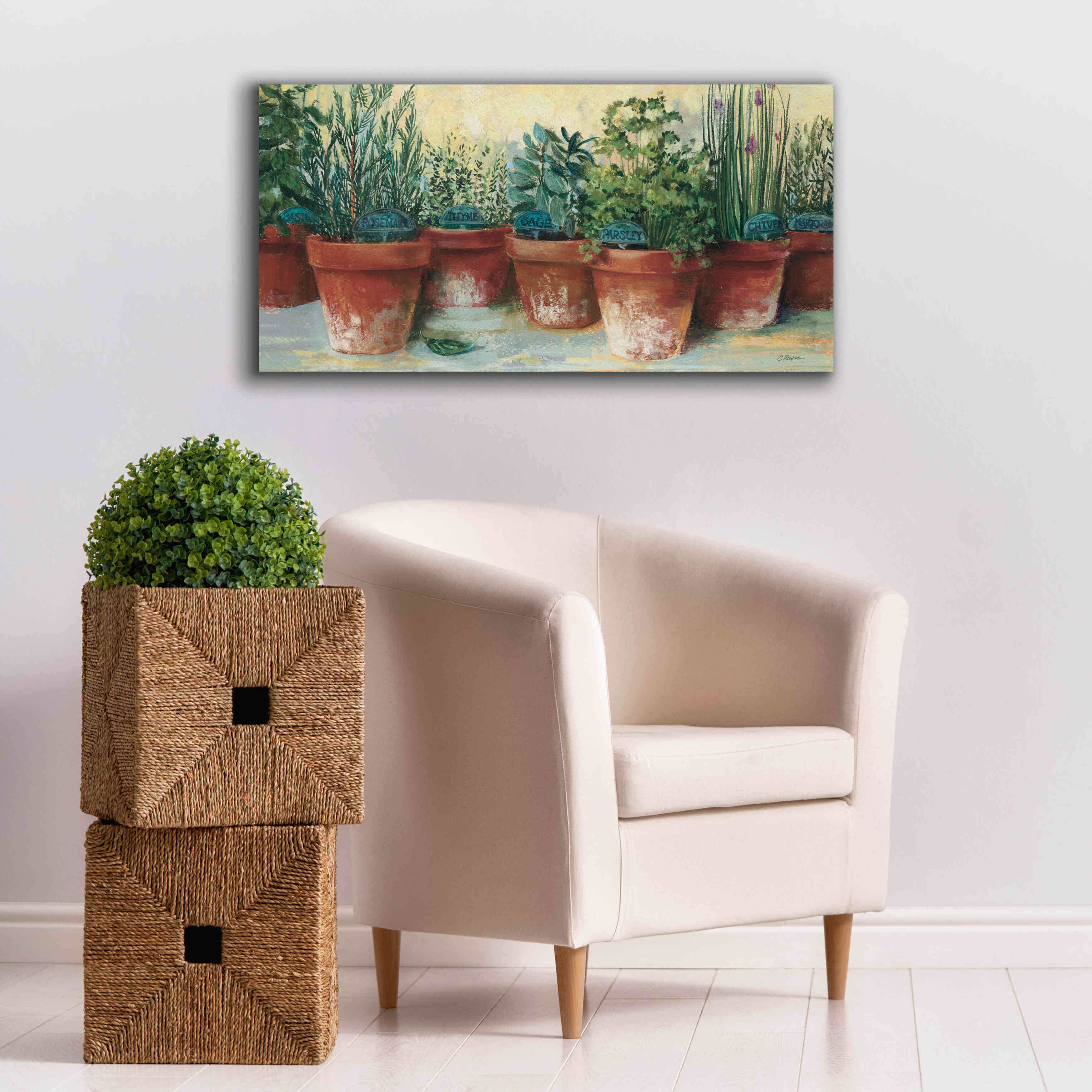 'Potted Herbs II' by Carol Rowan, Giclee Canvas Wall Art,40x20