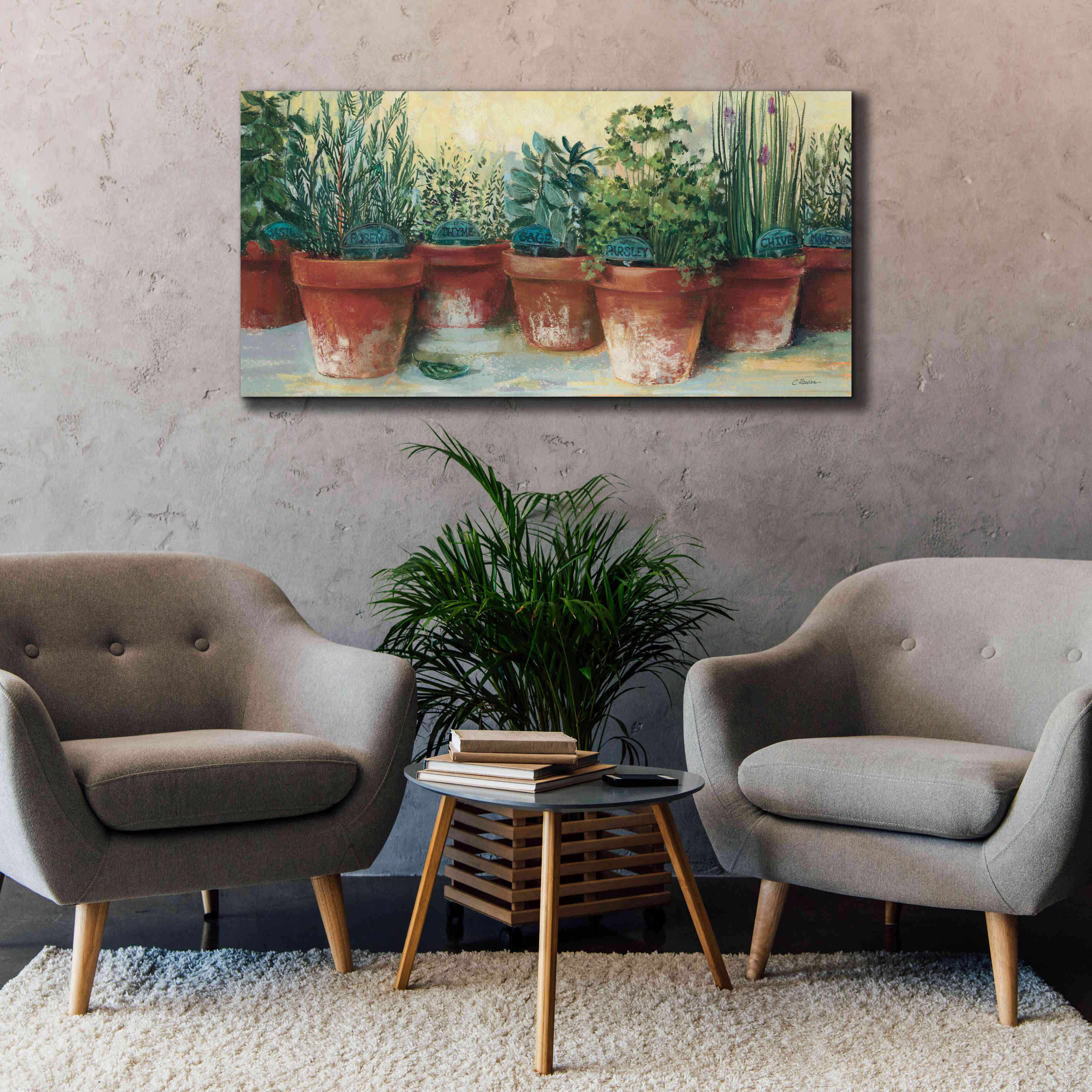 'Potted Herbs II' by Carol Rowan, Giclee Canvas Wall Art,60x30