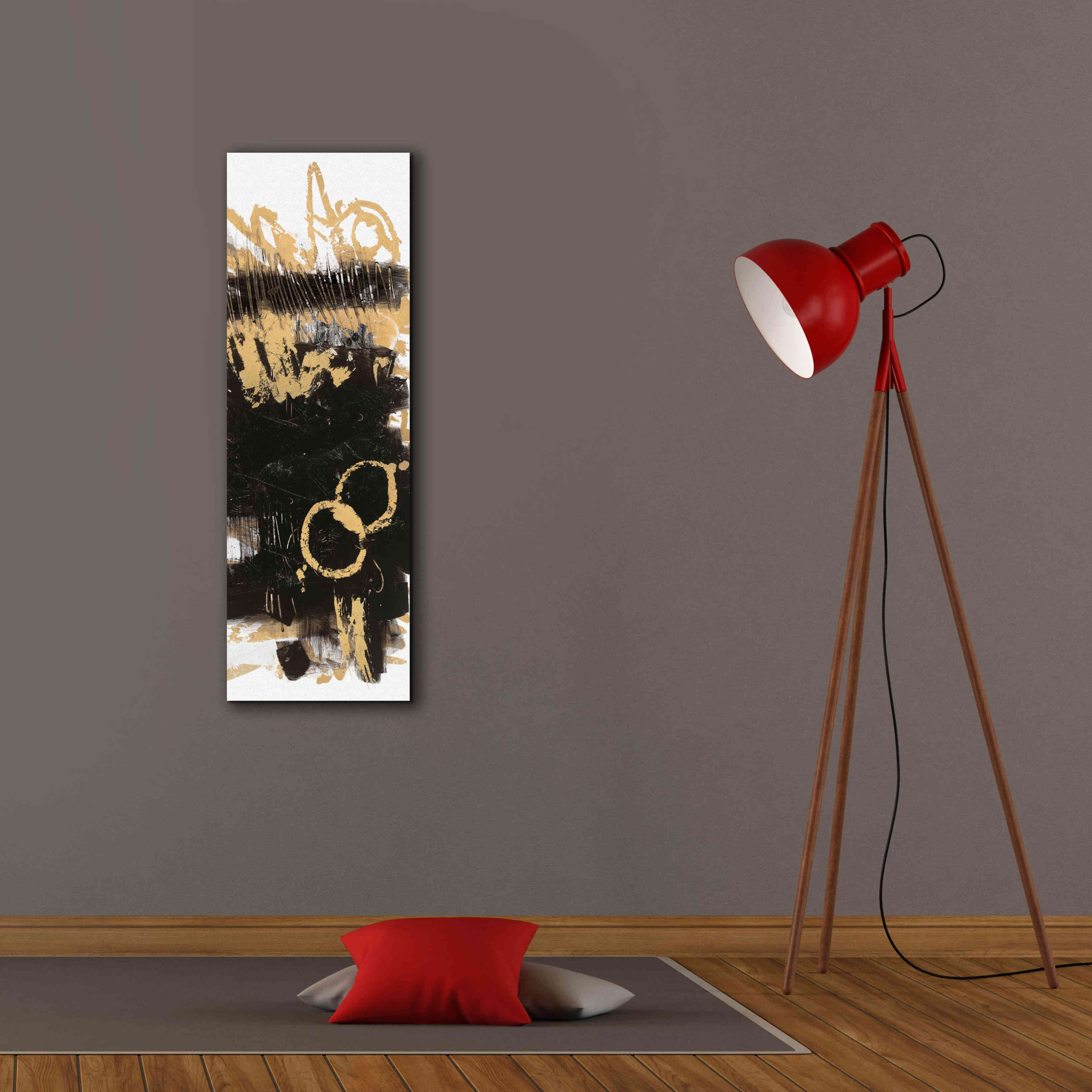 'Gold And Black Abstract Panel II' by Mike Schick, Giclee Canvas Wall Art,12x36