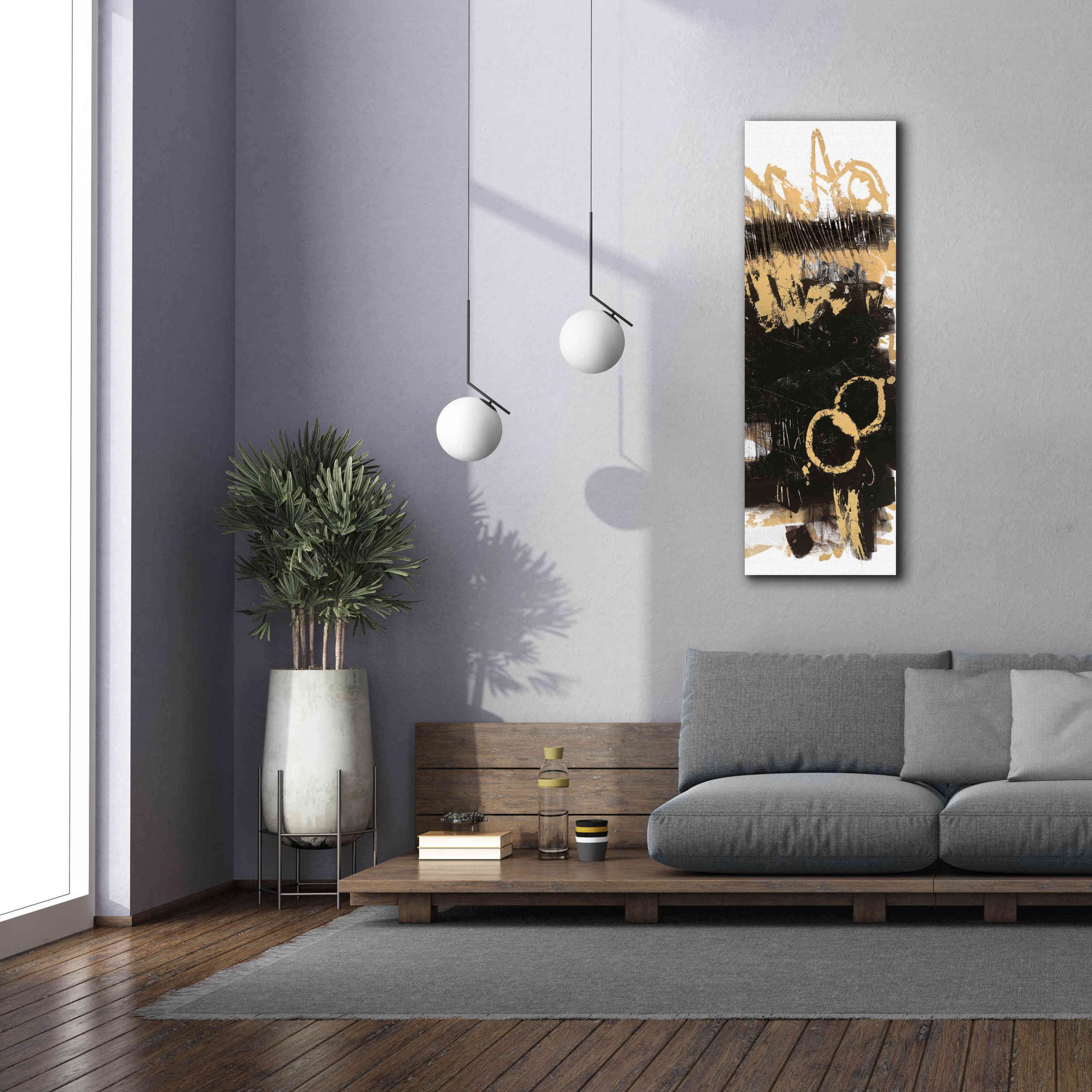 'Gold And Black Abstract Panel II' by Mike Schick, Giclee Canvas Wall Art,20x60