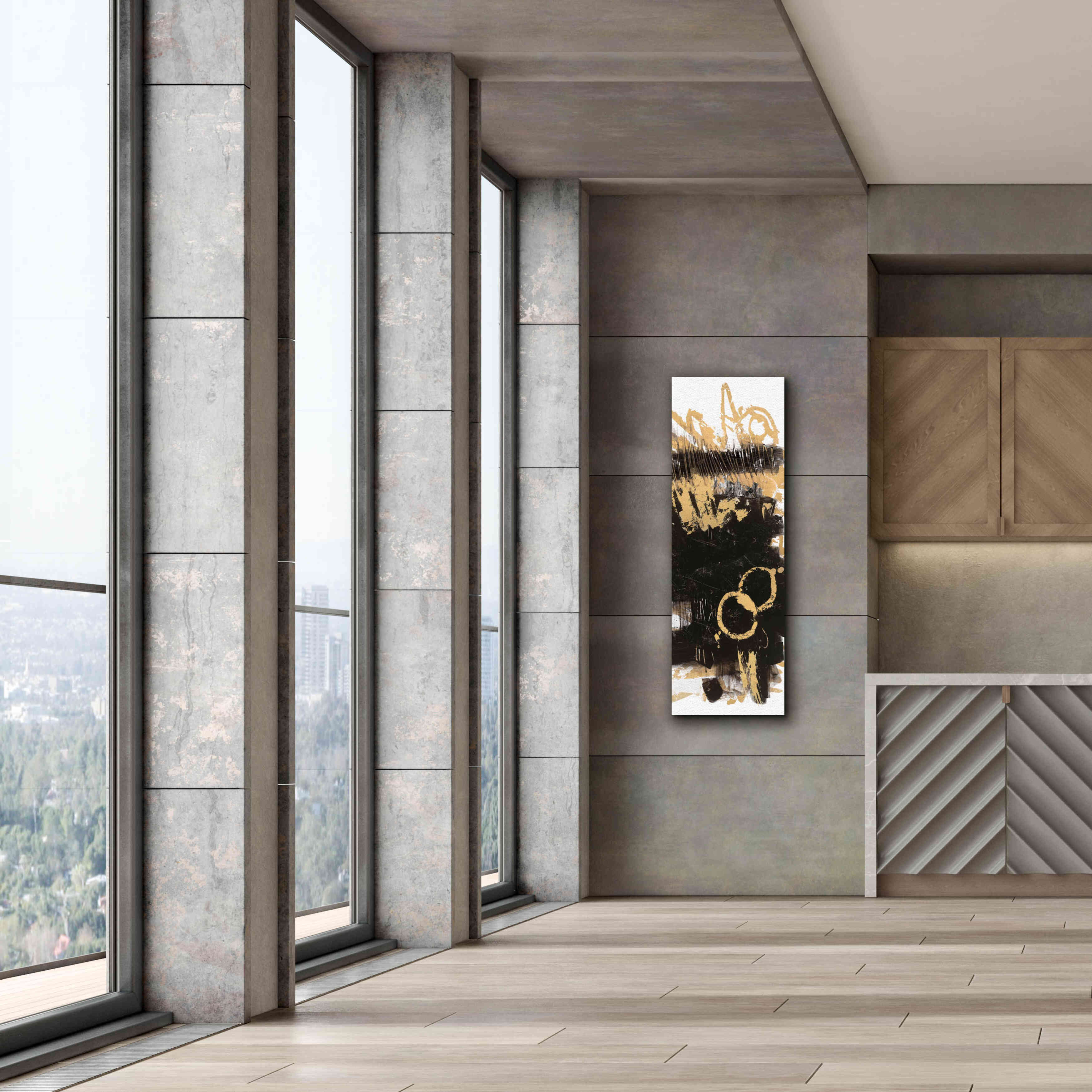 'Gold And Black Abstract Panel II' by Mike Schick, Giclee Canvas Wall Art,20x60