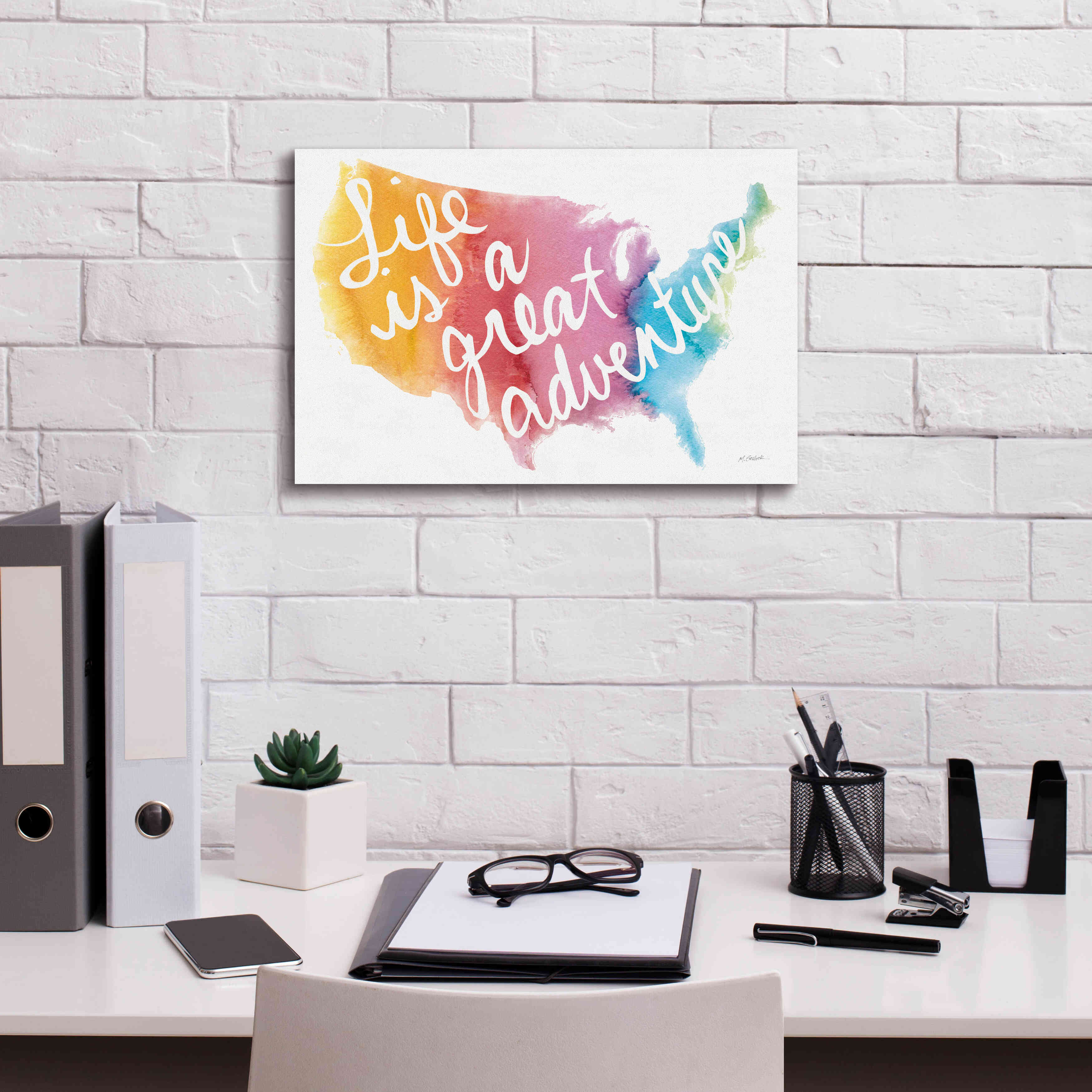 'Watercolor Usa' by Mike Schick, Giclee Canvas Wall Art,18x12
