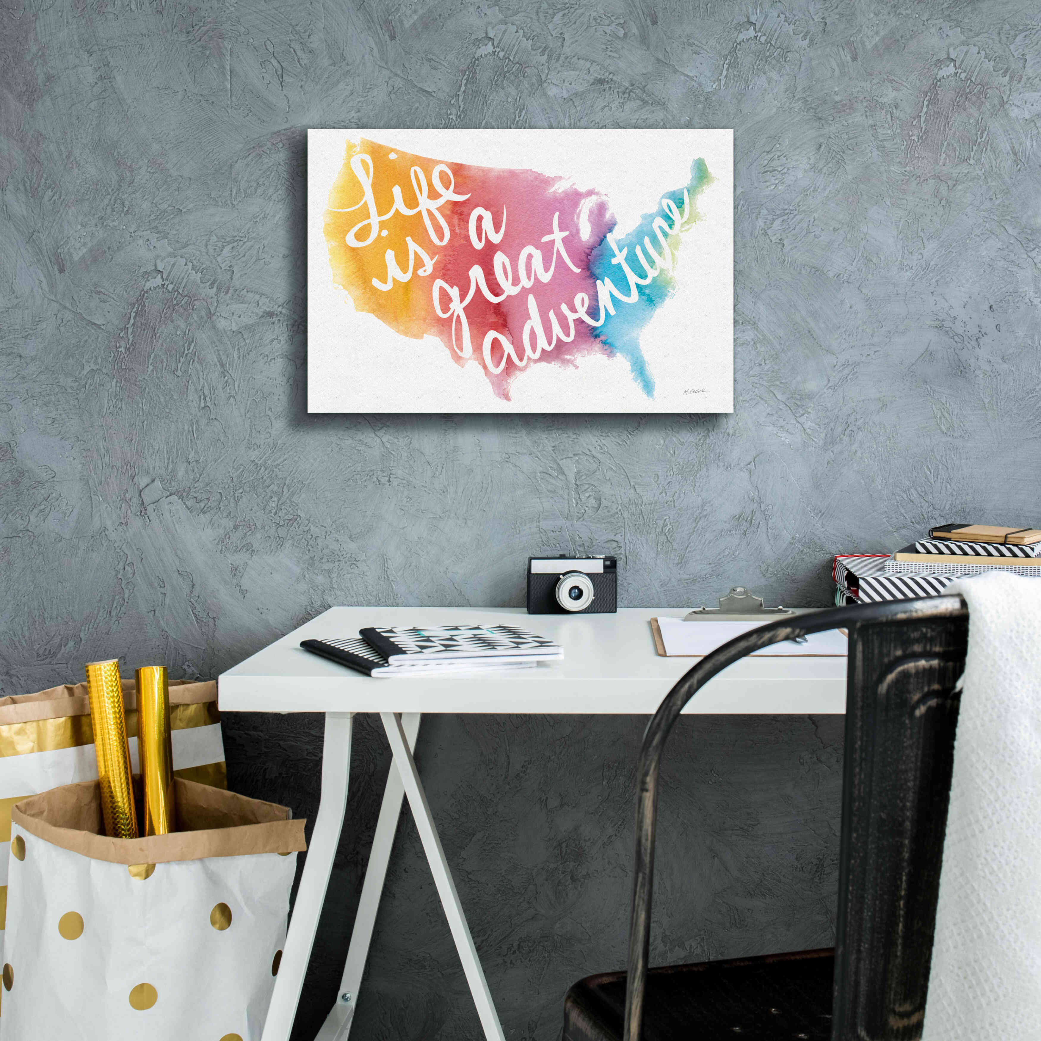 'Watercolor Usa' by Mike Schick, Giclee Canvas Wall Art,18x12