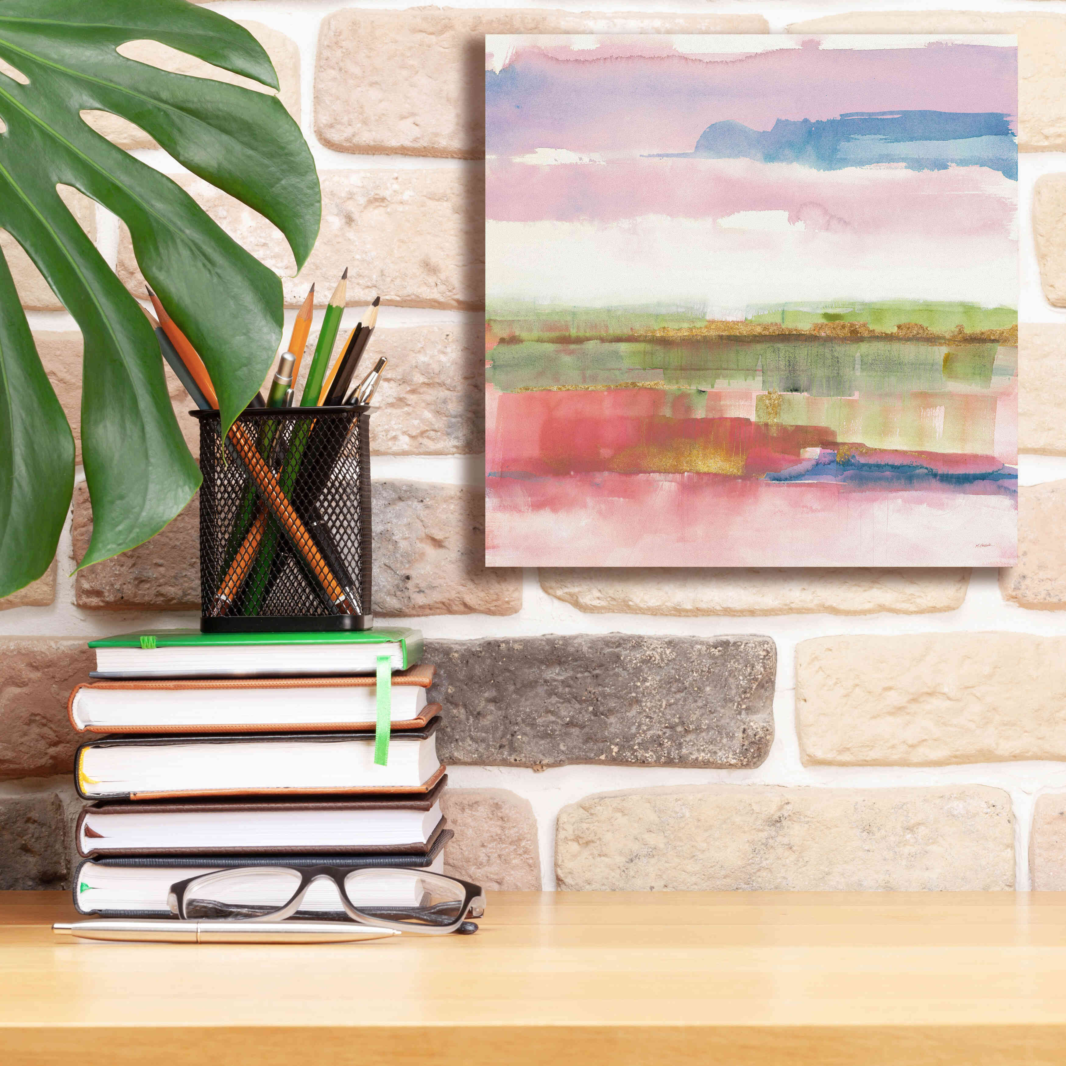 'Influence Of Line And Color Gold Bright' by Mike Schick, Giclee Canvas Wall Art,12x12