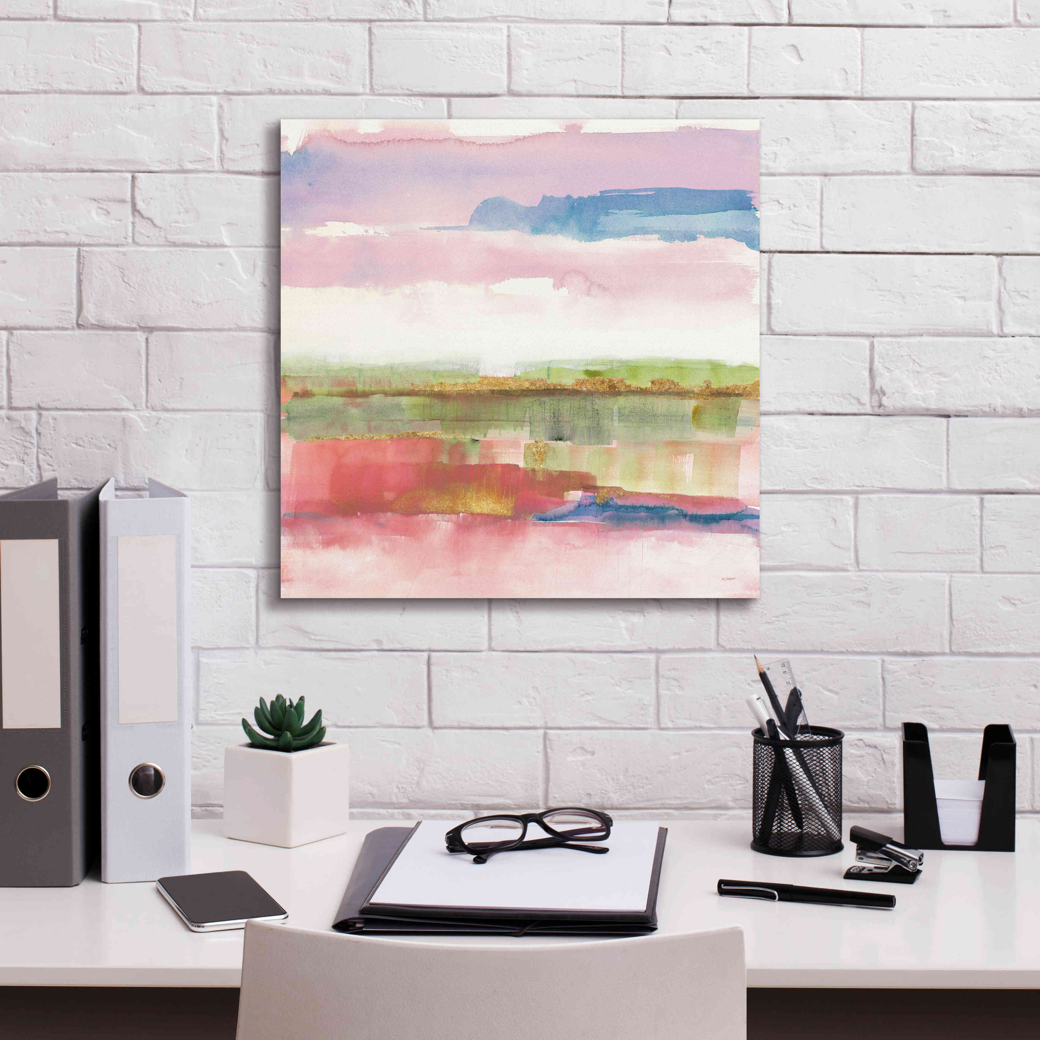 'Influence Of Line And Color Gold Bright' by Mike Schick, Giclee Canvas Wall Art,18x18