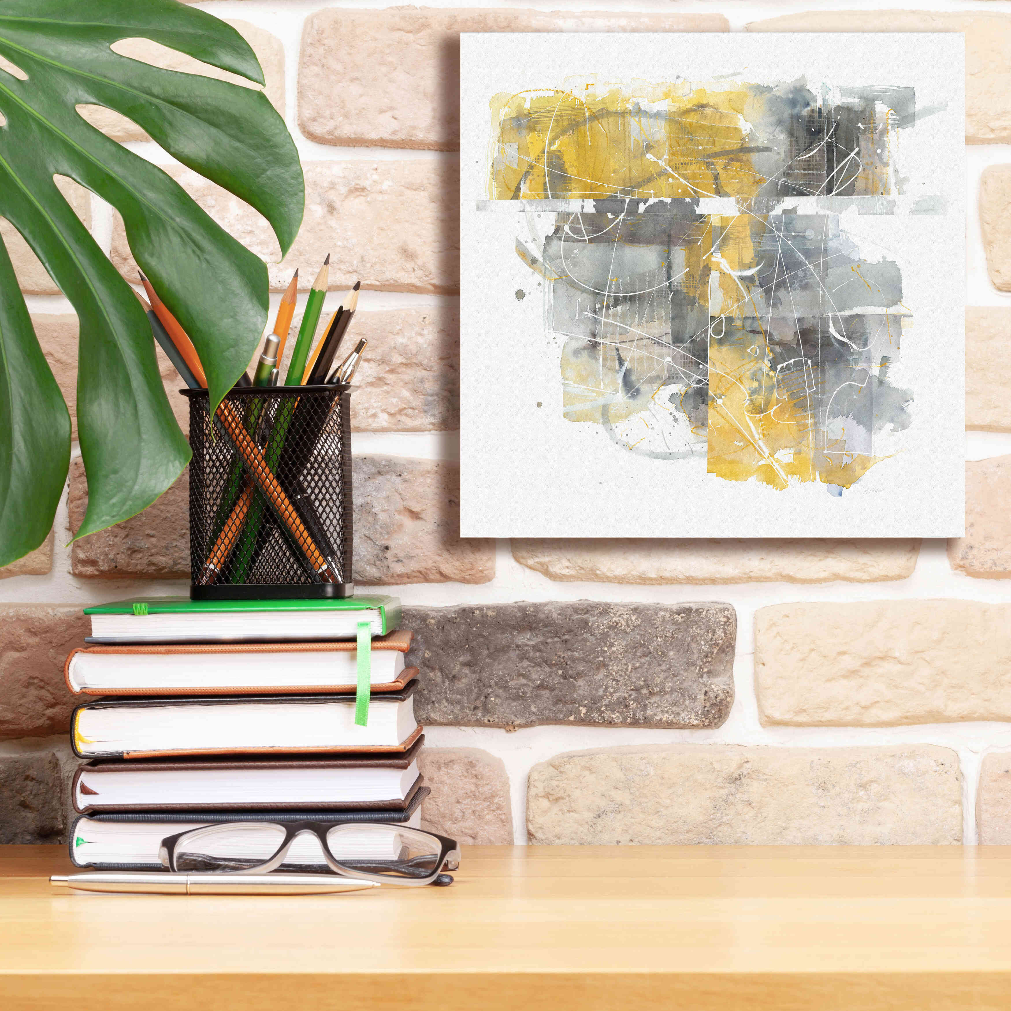 'Moving In And Out Of Traffic II Yellow Grey' by Mike Schick, Giclee Canvas Wall Art,12x12