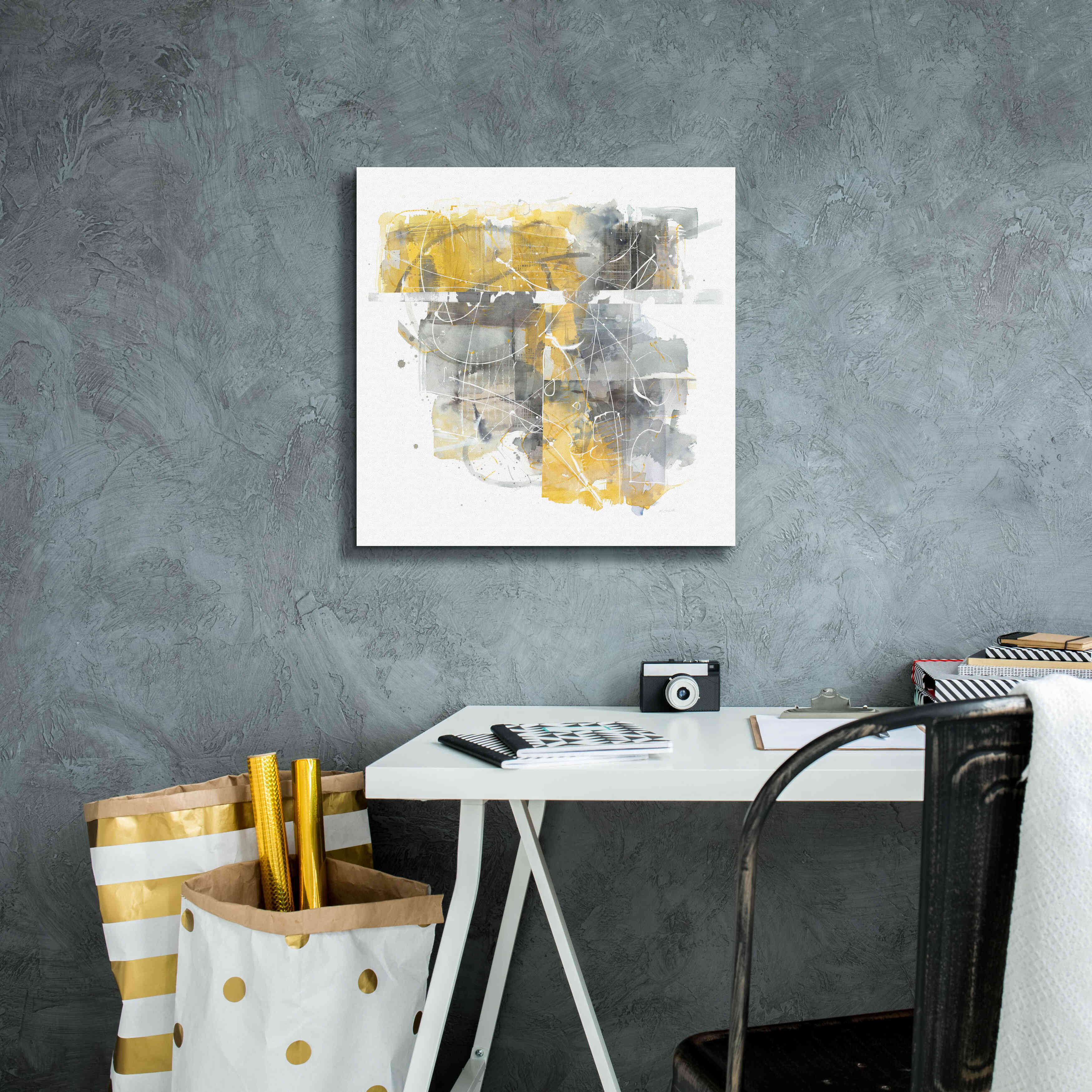 'Moving In And Out Of Traffic II Yellow Grey' by Mike Schick, Giclee Canvas Wall Art,18x18
