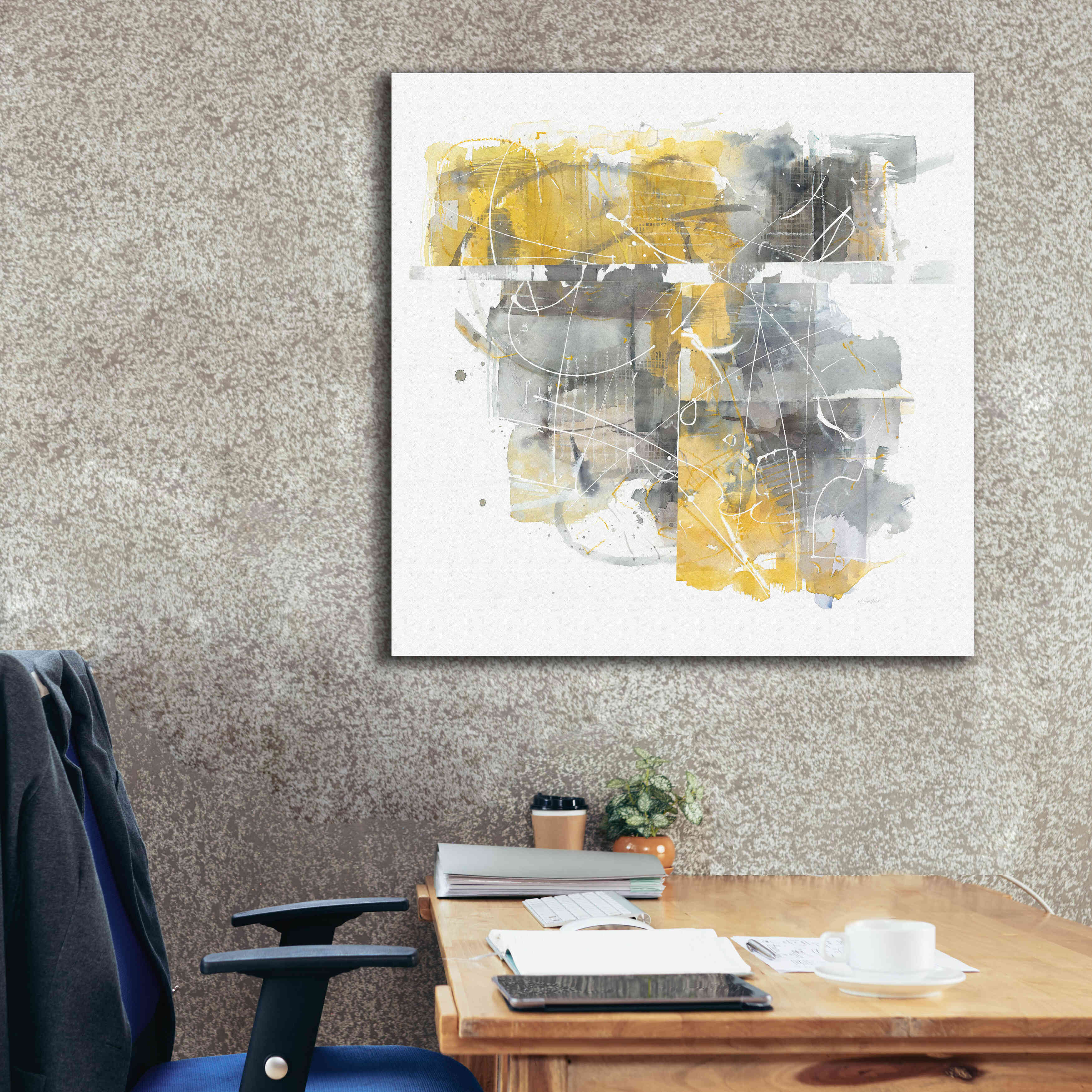 'Moving In And Out Of Traffic II Yellow Grey' by Mike Schick, Giclee Canvas Wall Art,37x37