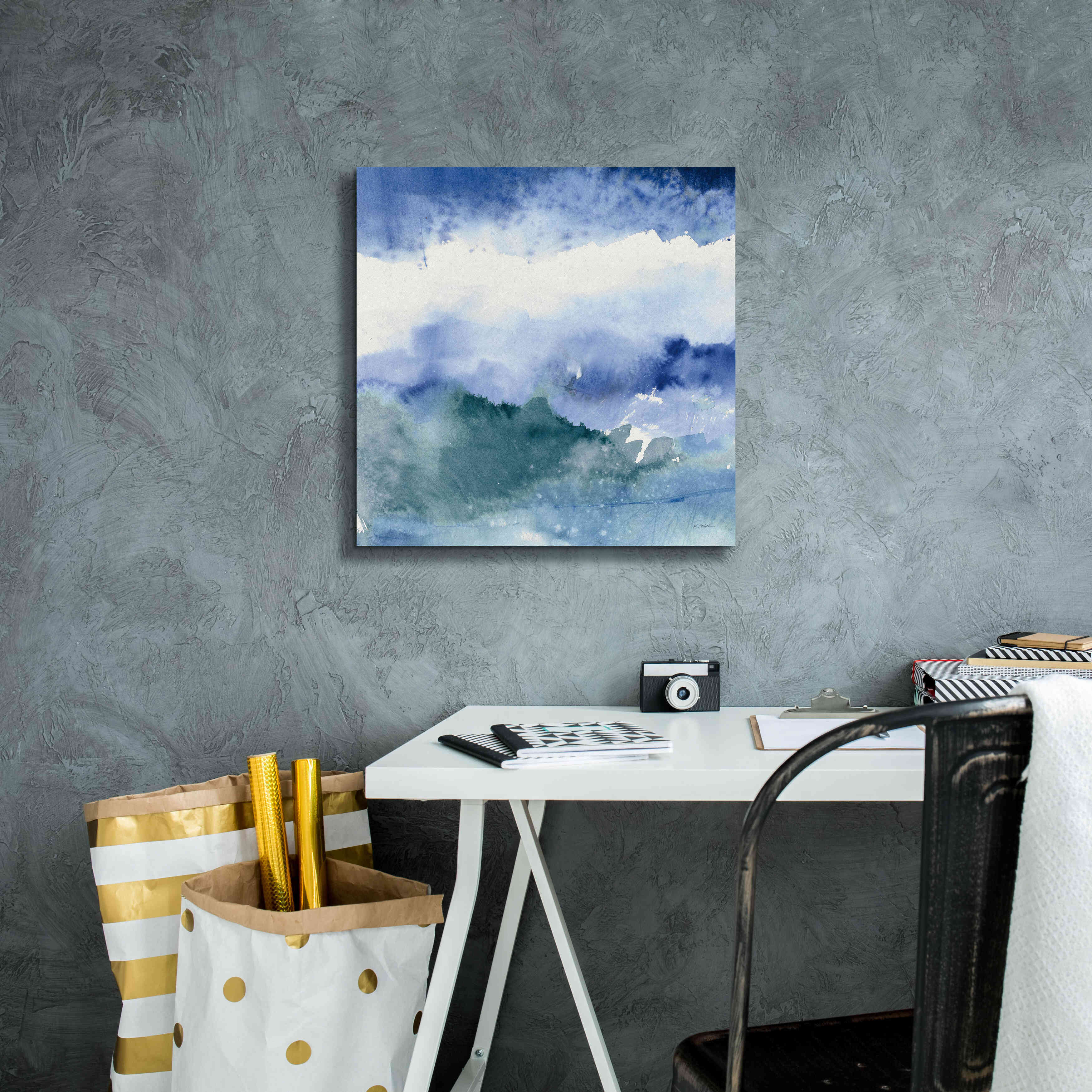 'Midnight At The Lake III Cool' by Mike Schick, Giclee Canvas Wall Art,18x18