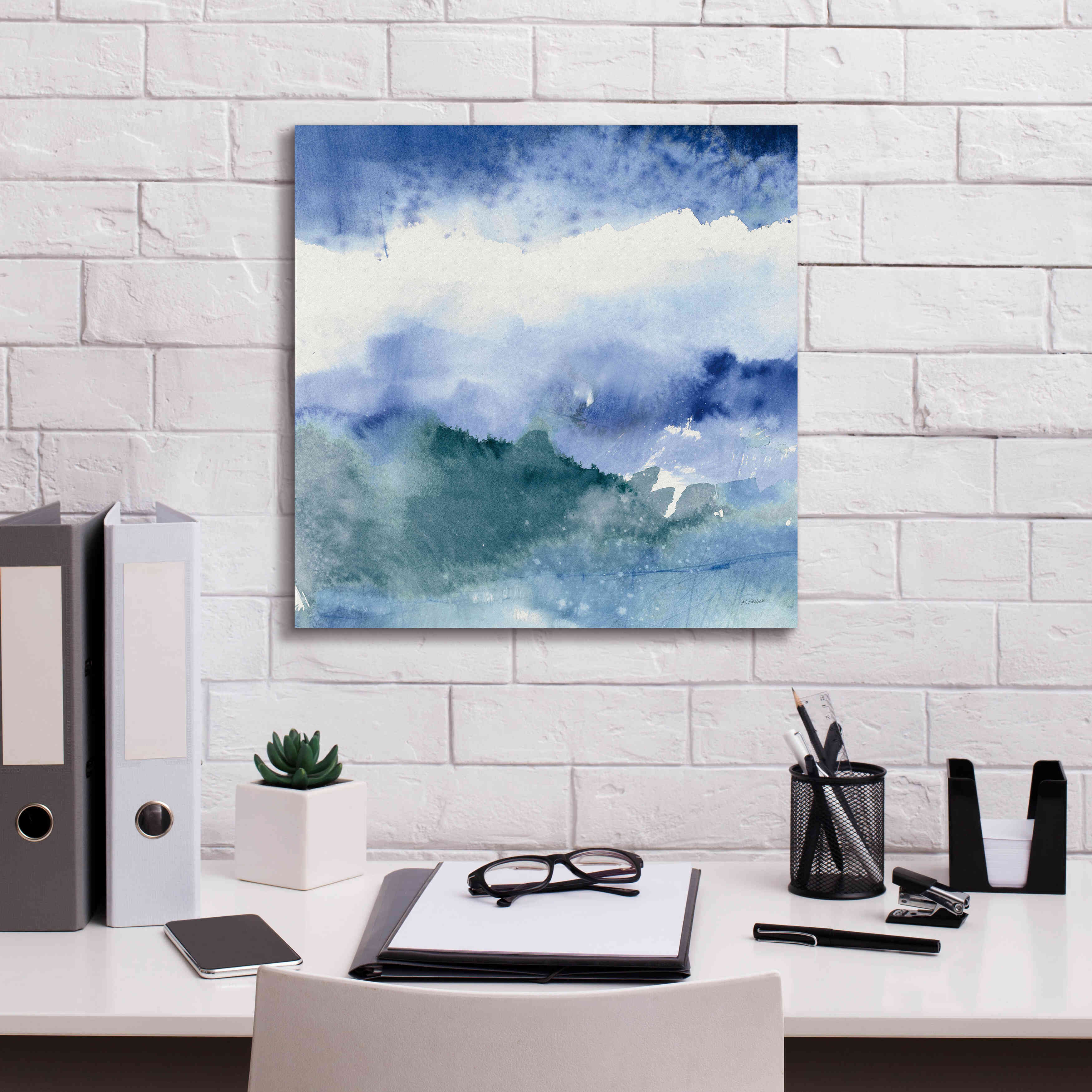 'Midnight At The Lake III Cool' by Mike Schick, Giclee Canvas Wall Art,18x18
