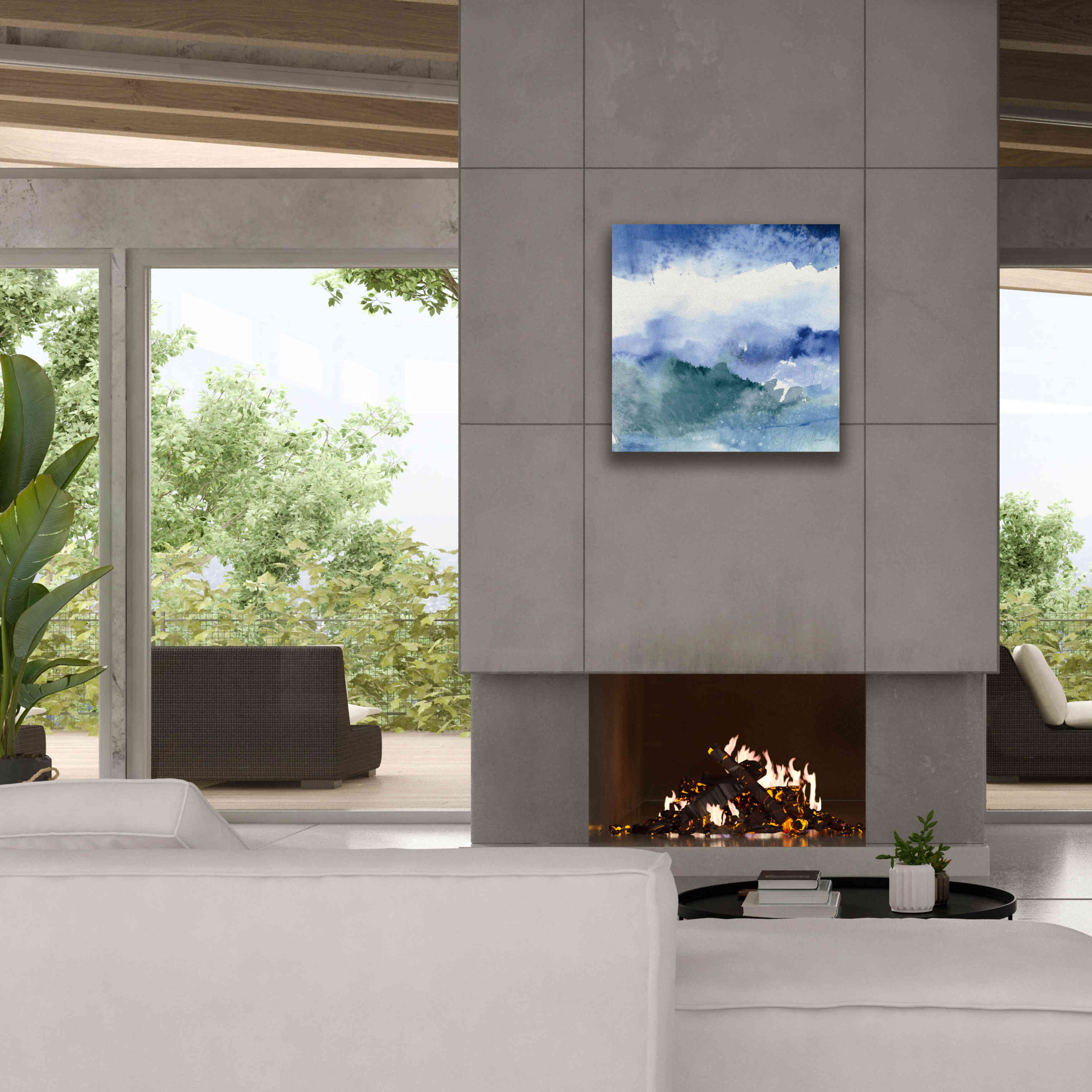 'Midnight At The Lake III Cool' by Mike Schick, Giclee Canvas Wall Art,26x26
