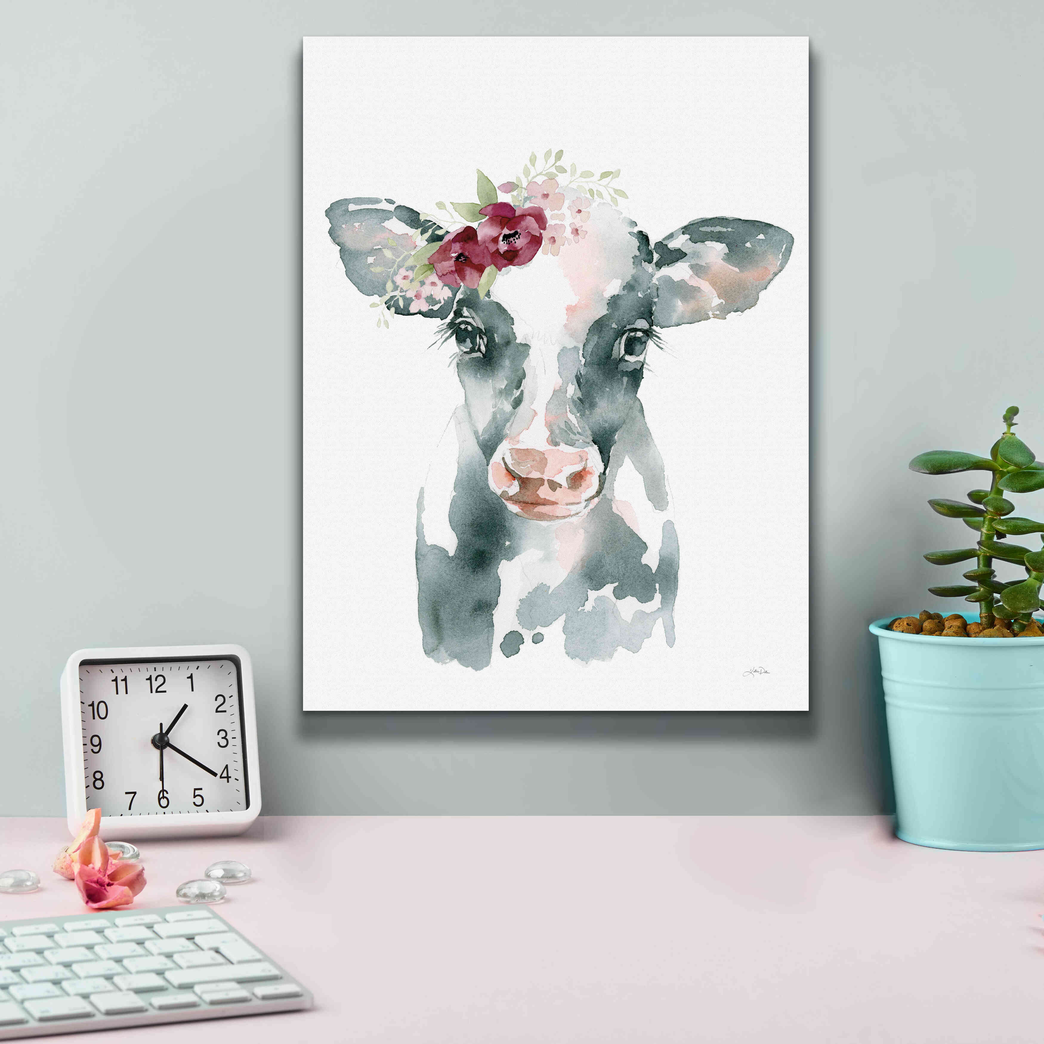 'Floral Cow' by Katrina Pete, Giclee Canvas Wall Art,12x16