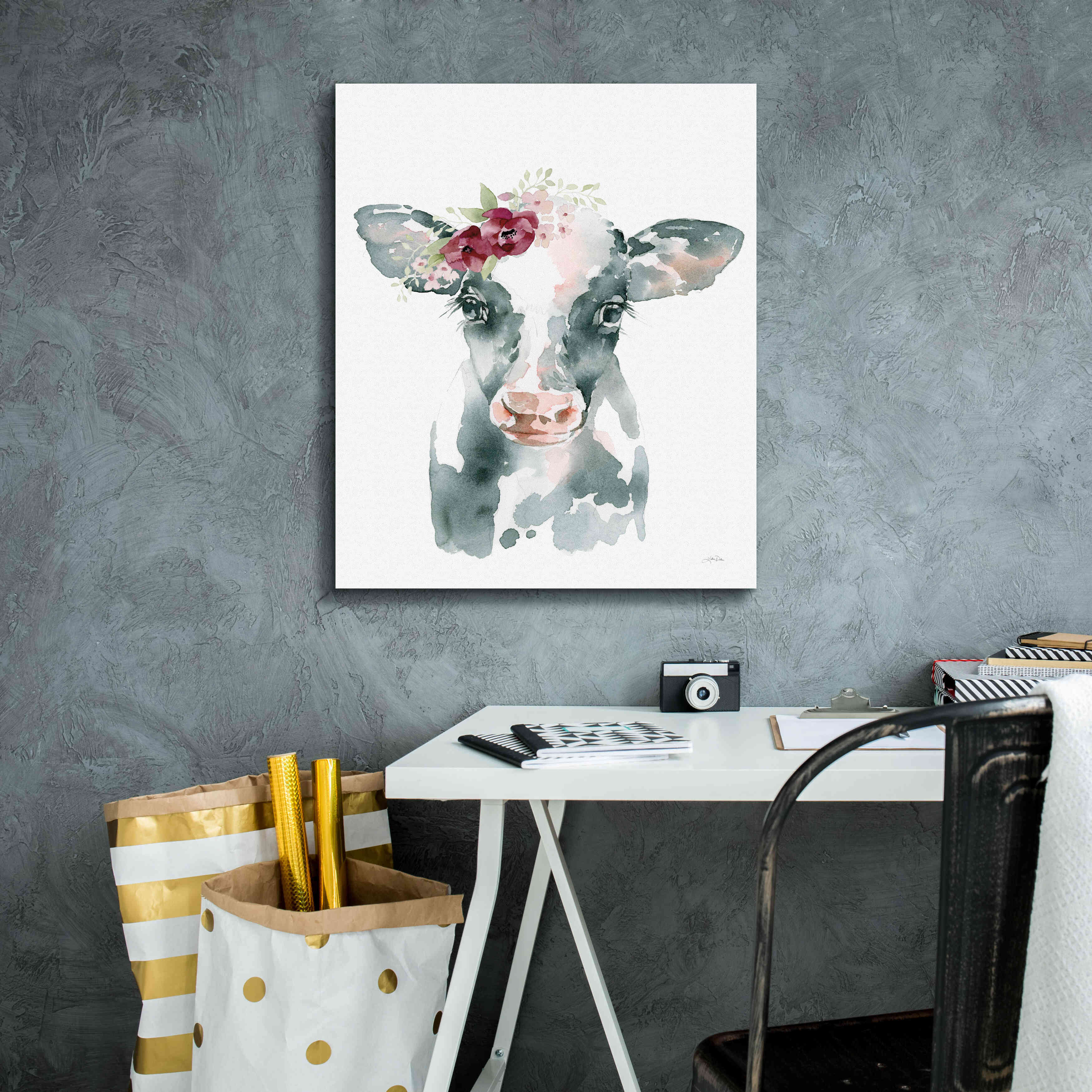 'Floral Cow' by Katrina Pete, Giclee Canvas Wall Art,20x24