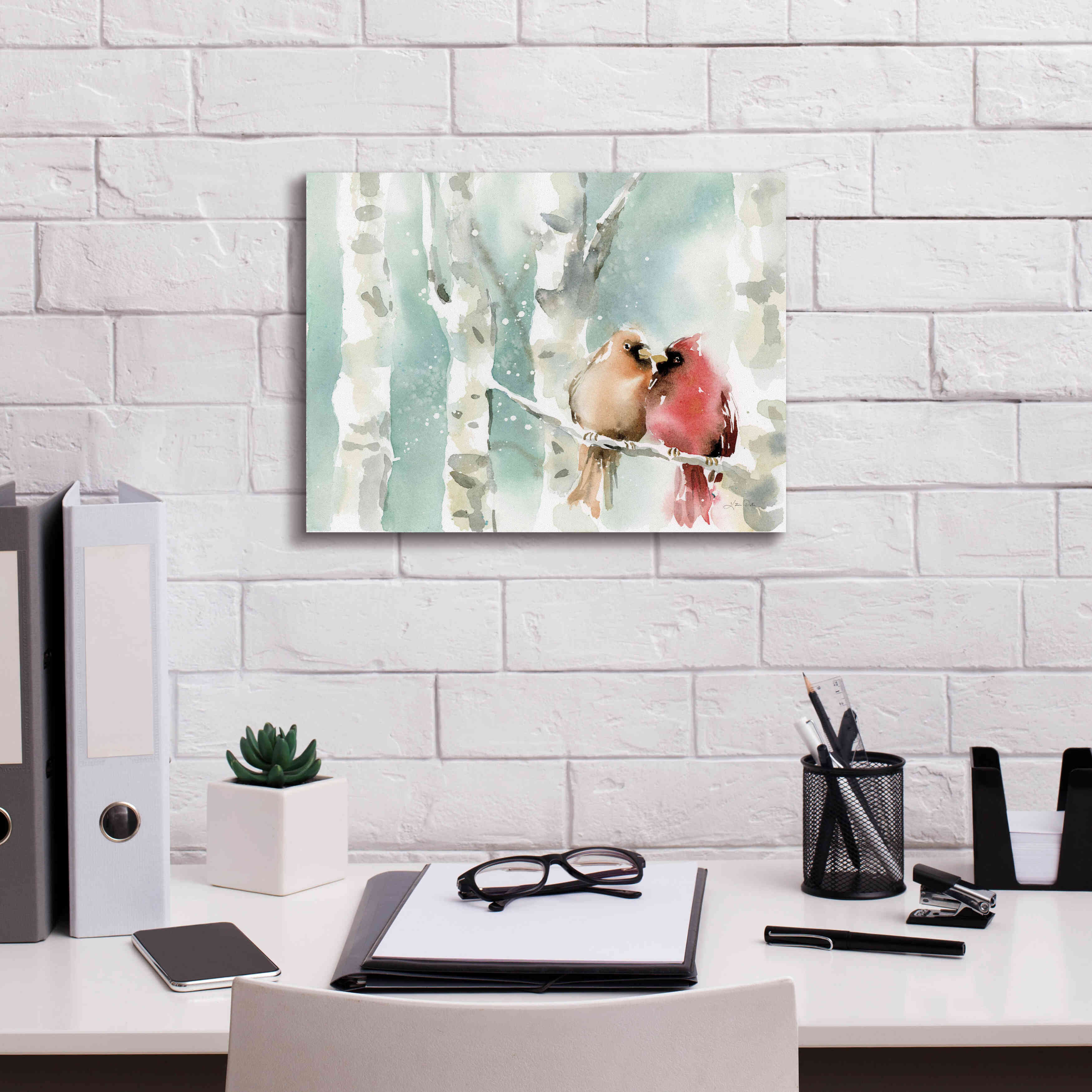 'Christmas Cardinals' by Katrina Pete, Giclee Canvas Wall Art,16x12