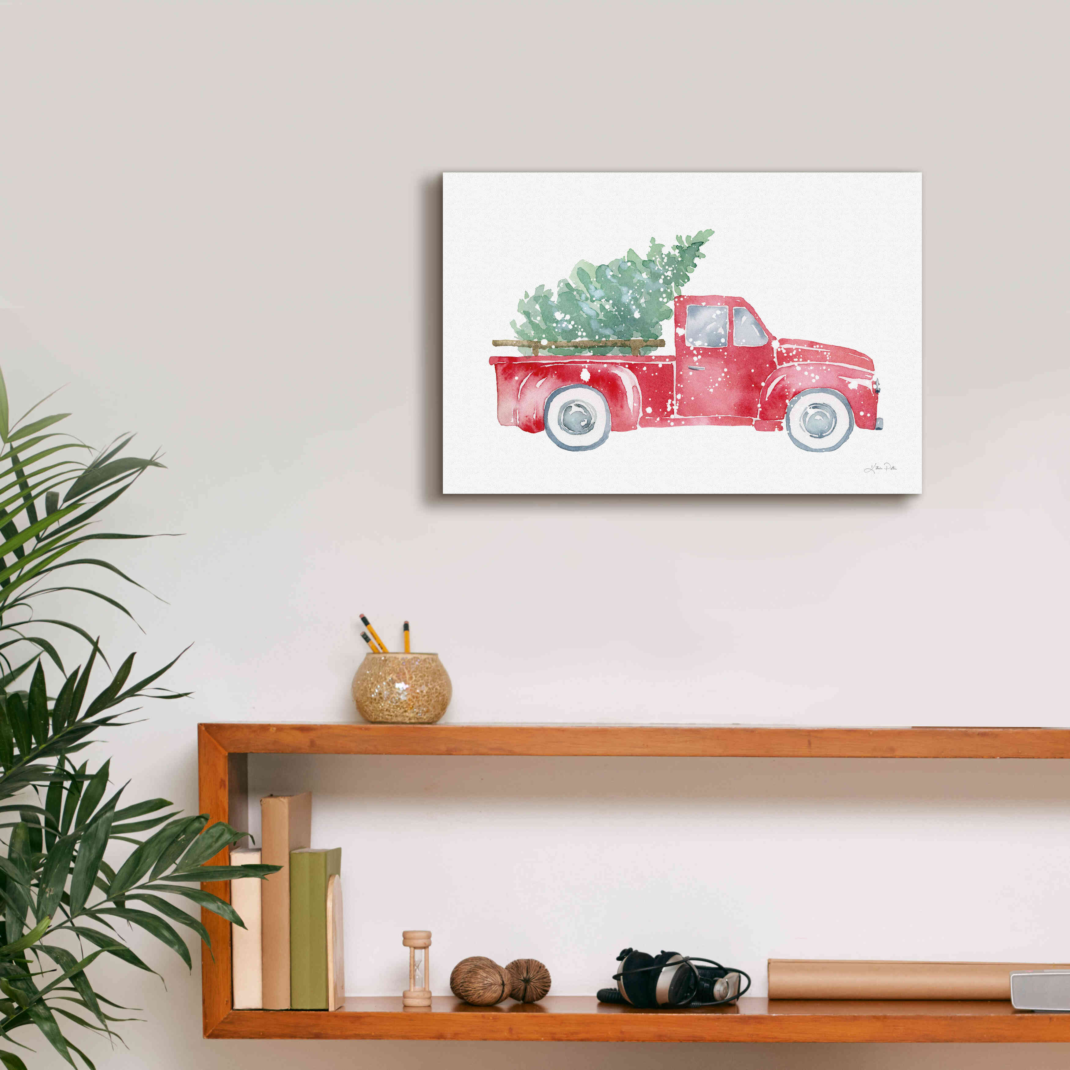 'Christmas Truck' by Katrina Pete, Giclee Canvas Wall Art,18x12