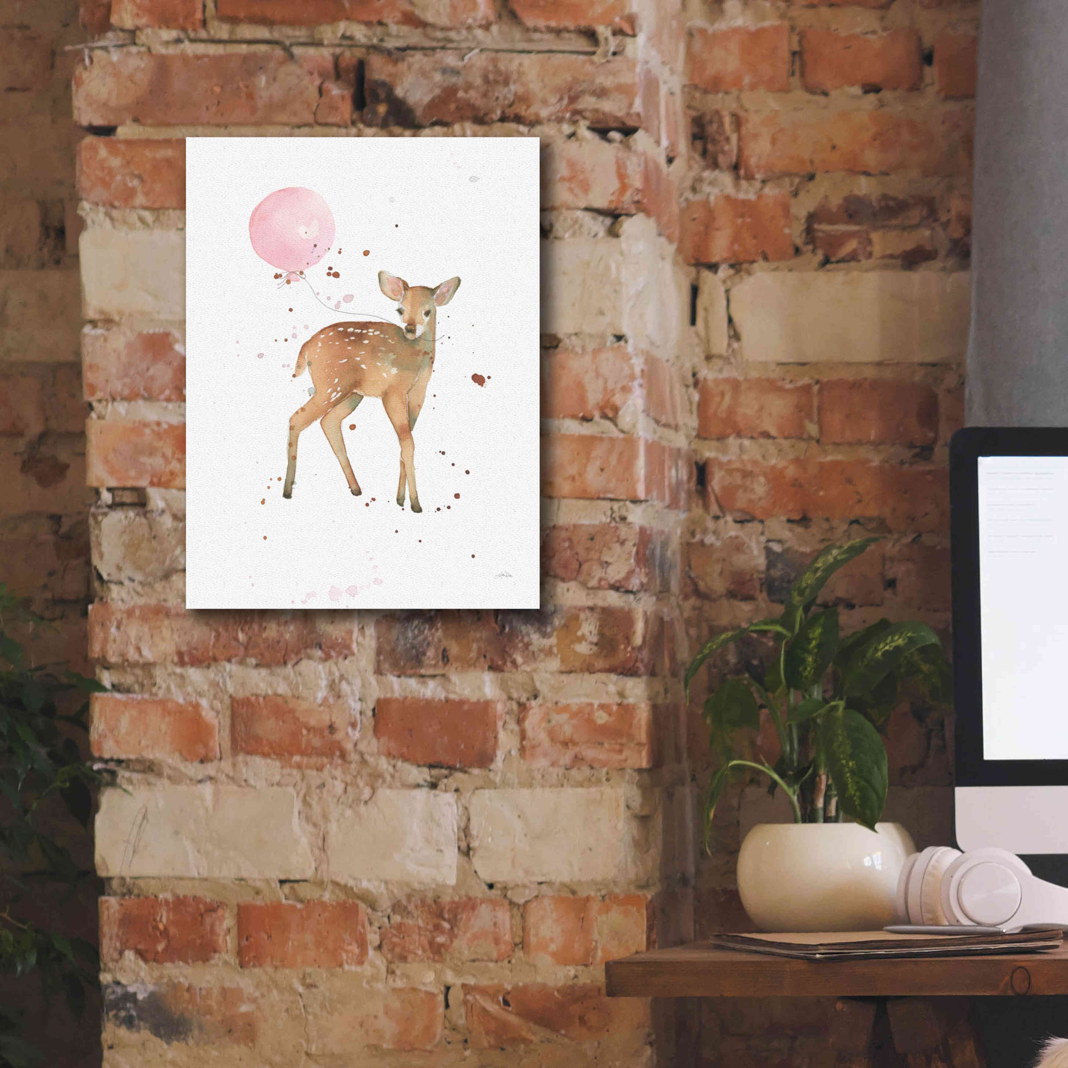 'Festive Fawn Pink Balloon' by Katrina Pete, Giclee Canvas Wall Art,12x16