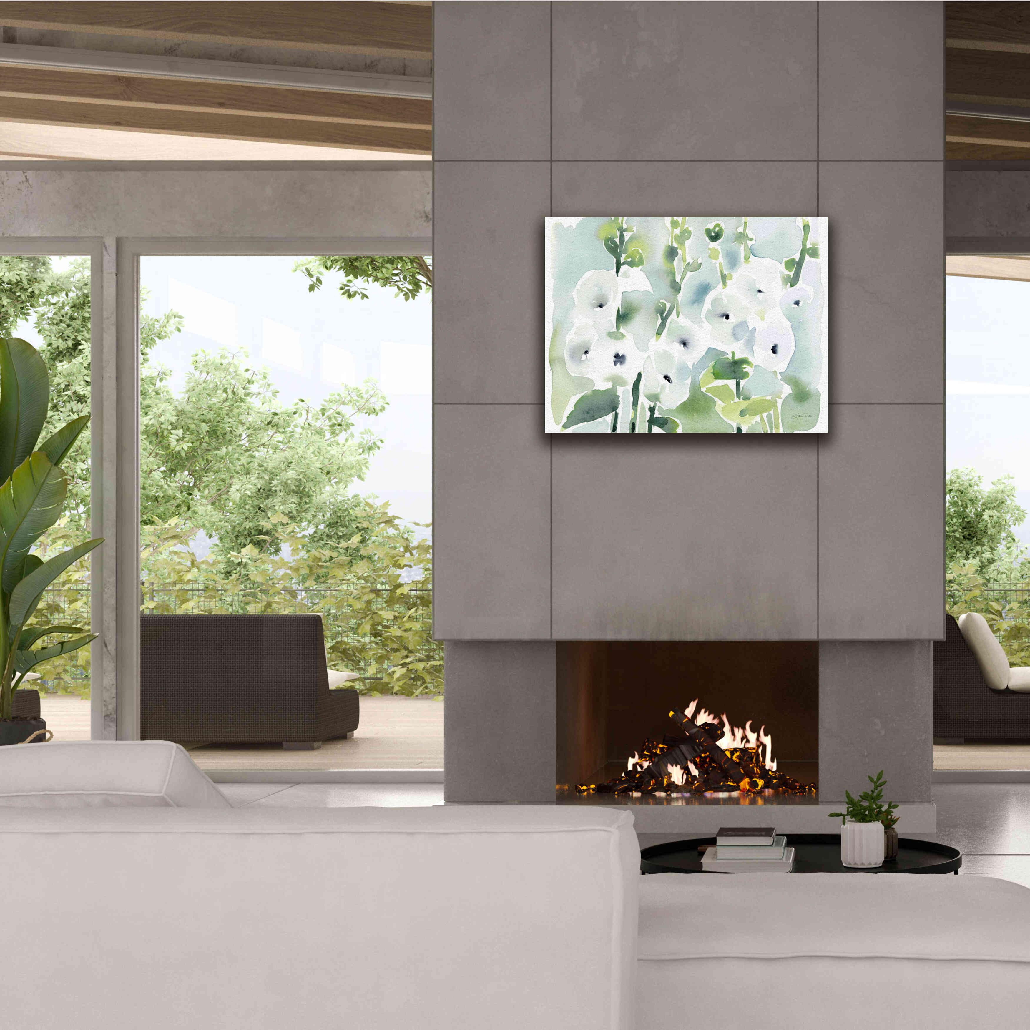 'White Hollyhocks' by Katrina Pete, Giclee Canvas Wall Art,34x26