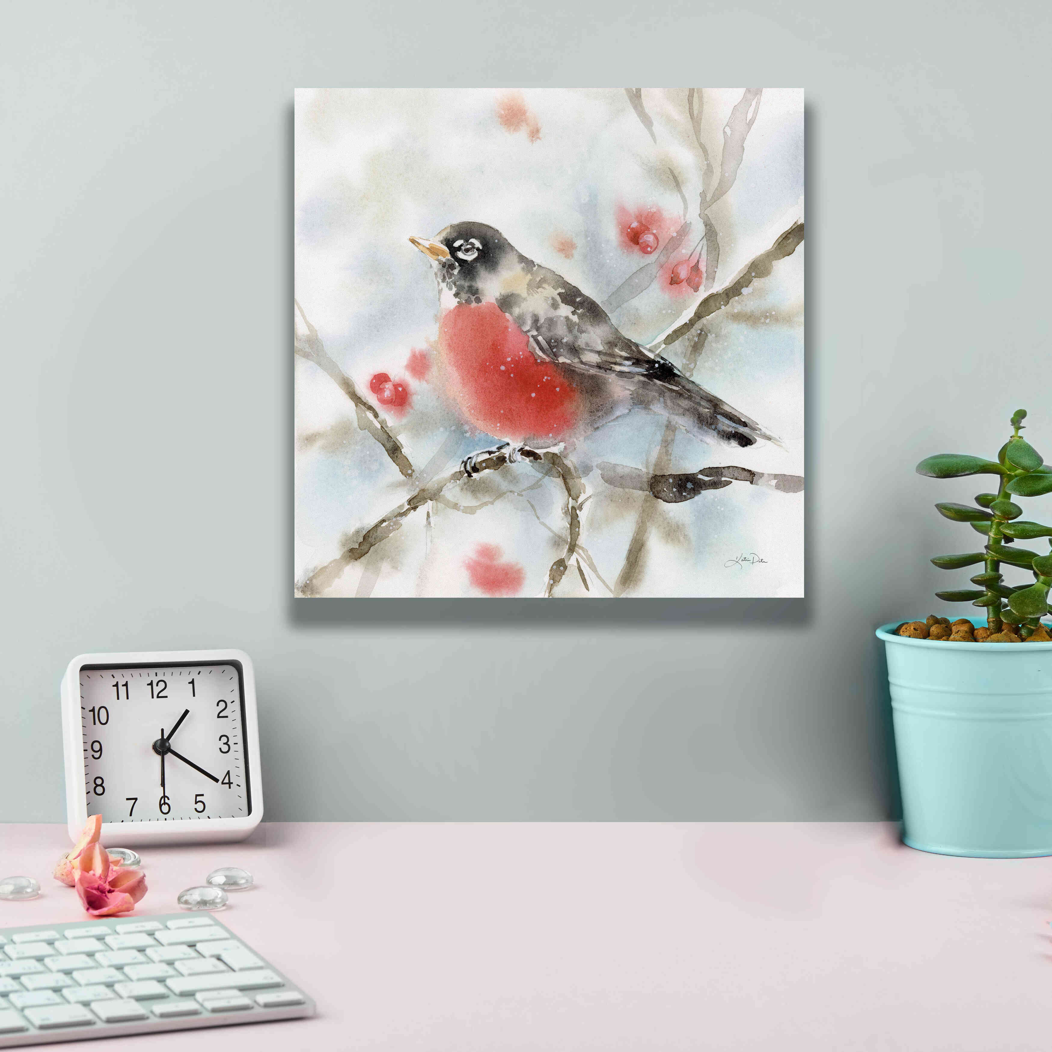 'Winter Robin' by Katrina Pete, Giclee Canvas Wall Art,12x12