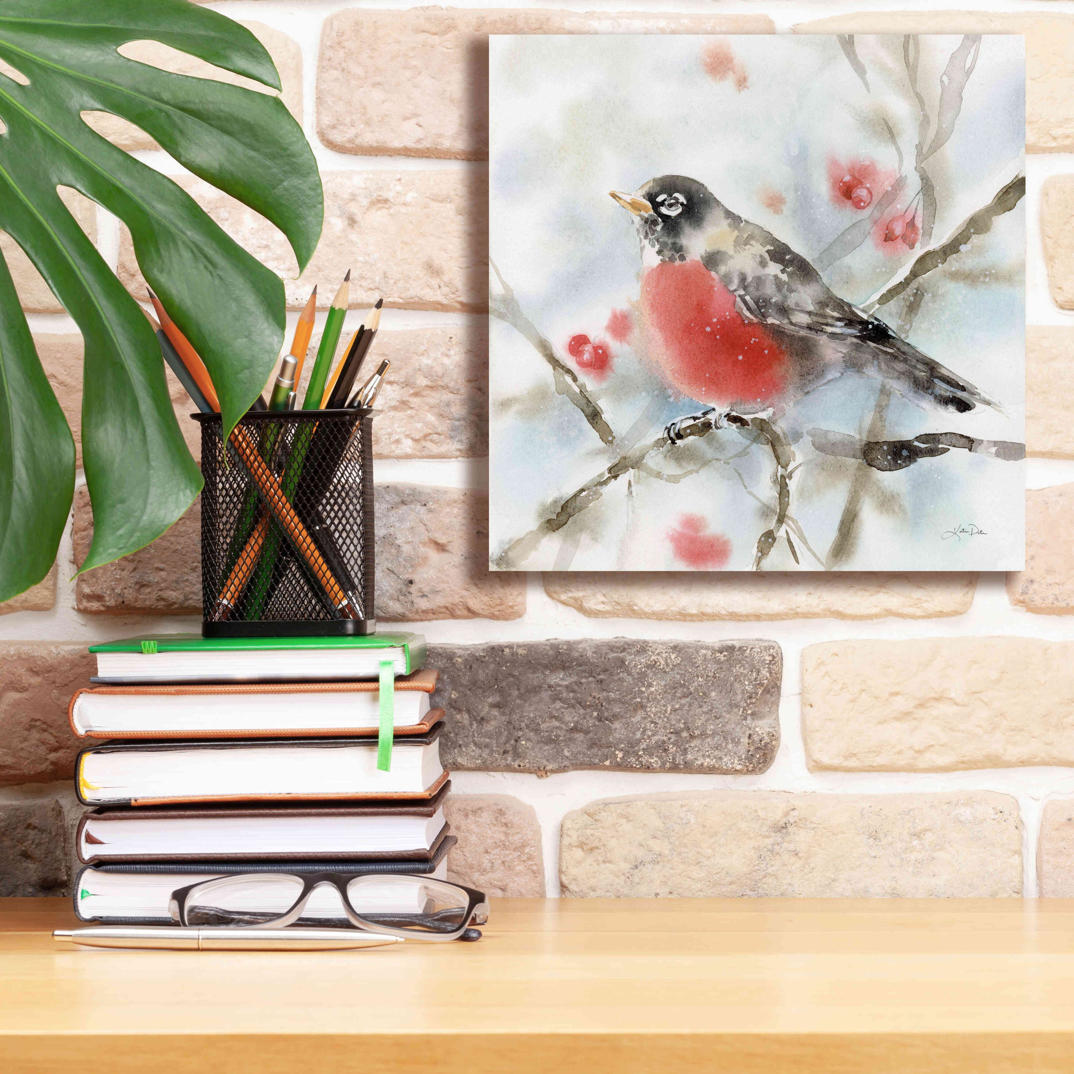 'Winter Robin' by Katrina Pete, Giclee Canvas Wall Art,12x12