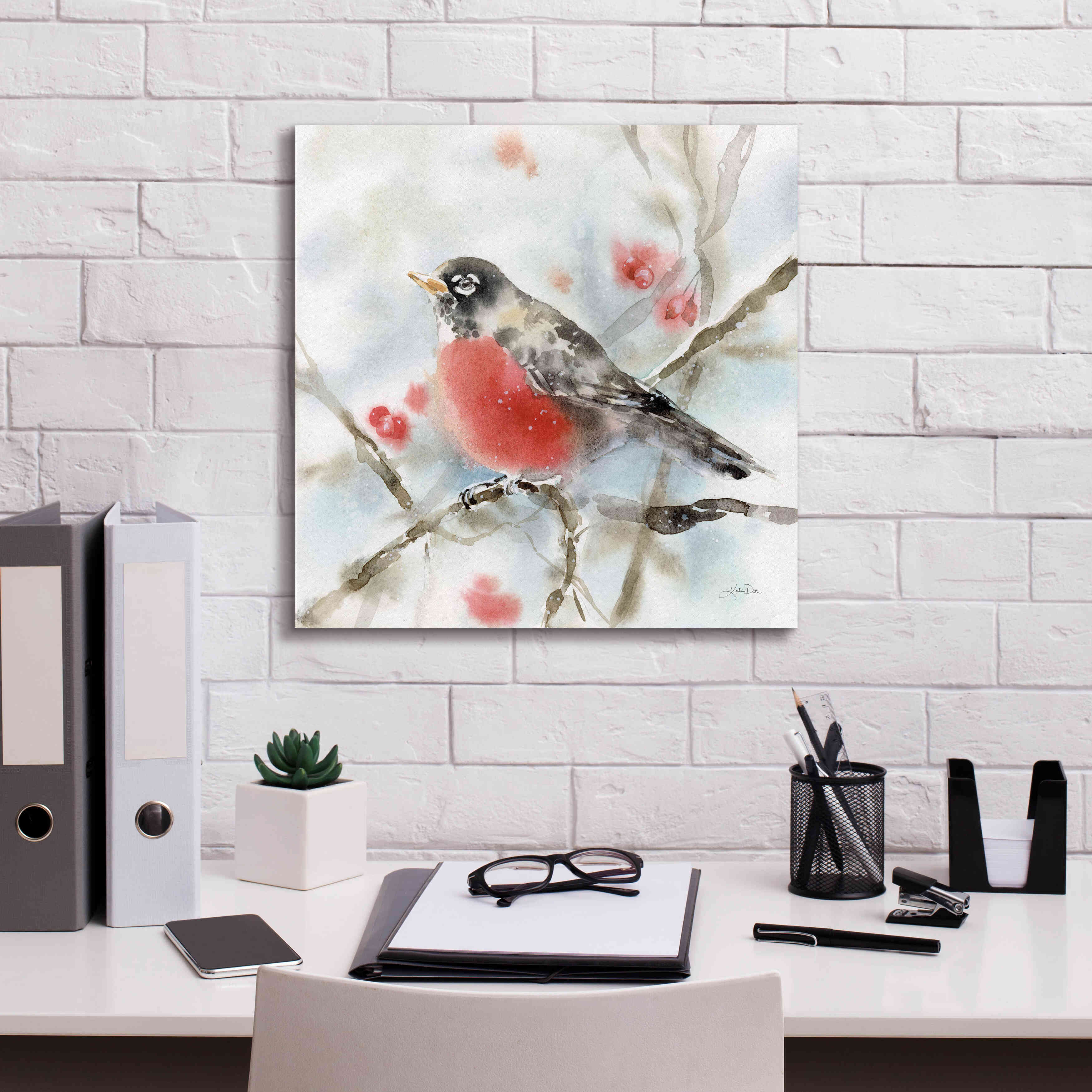 'Winter Robin' by Katrina Pete, Giclee Canvas Wall Art,18x18